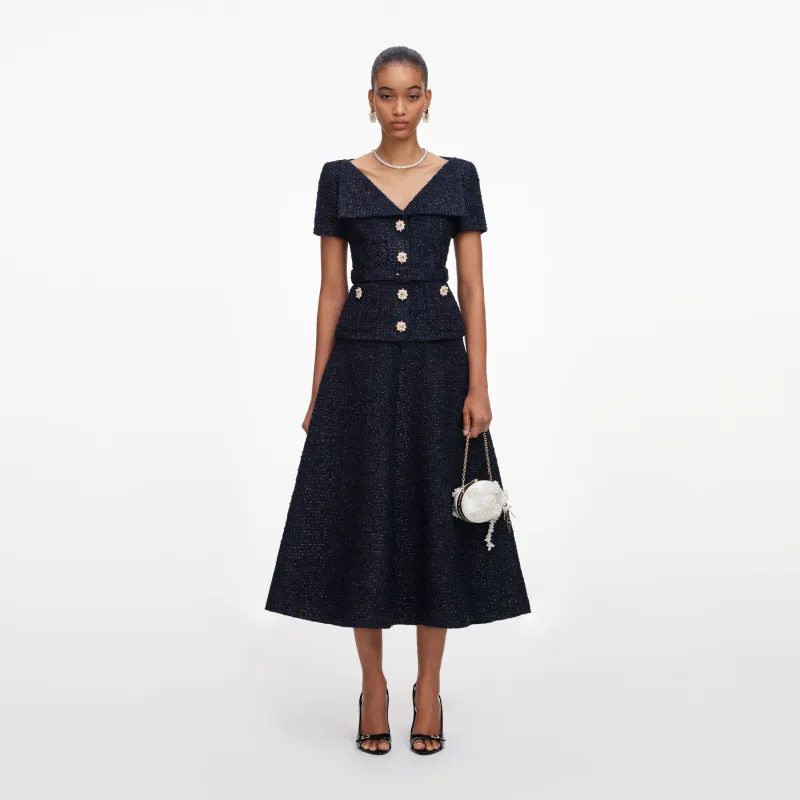 Navy Boucle Tailored Midi Dress made by Self-Portrait
