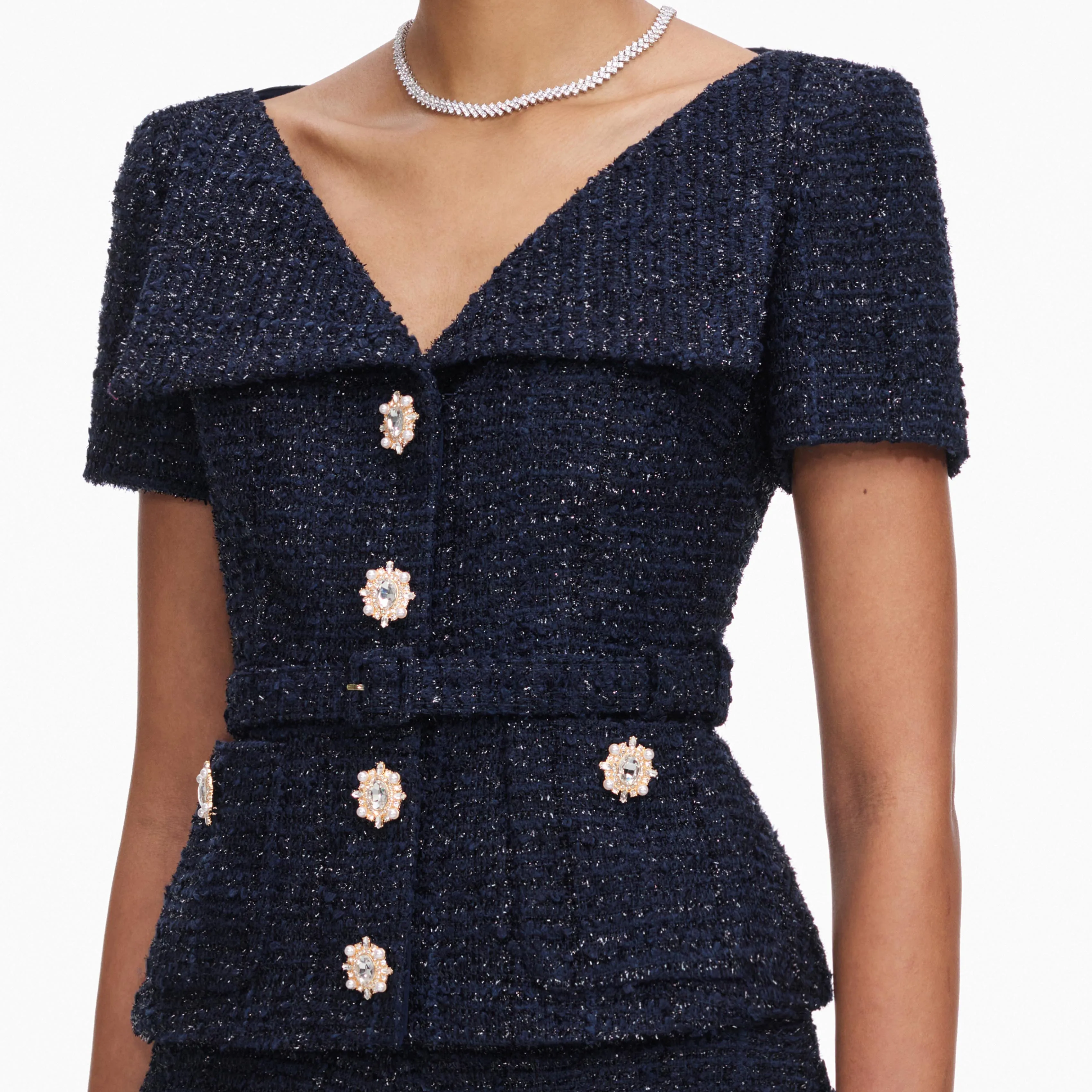 Navy Boucle Tailored Midi Dress sold by Self-Portrait product image thumbnail 5