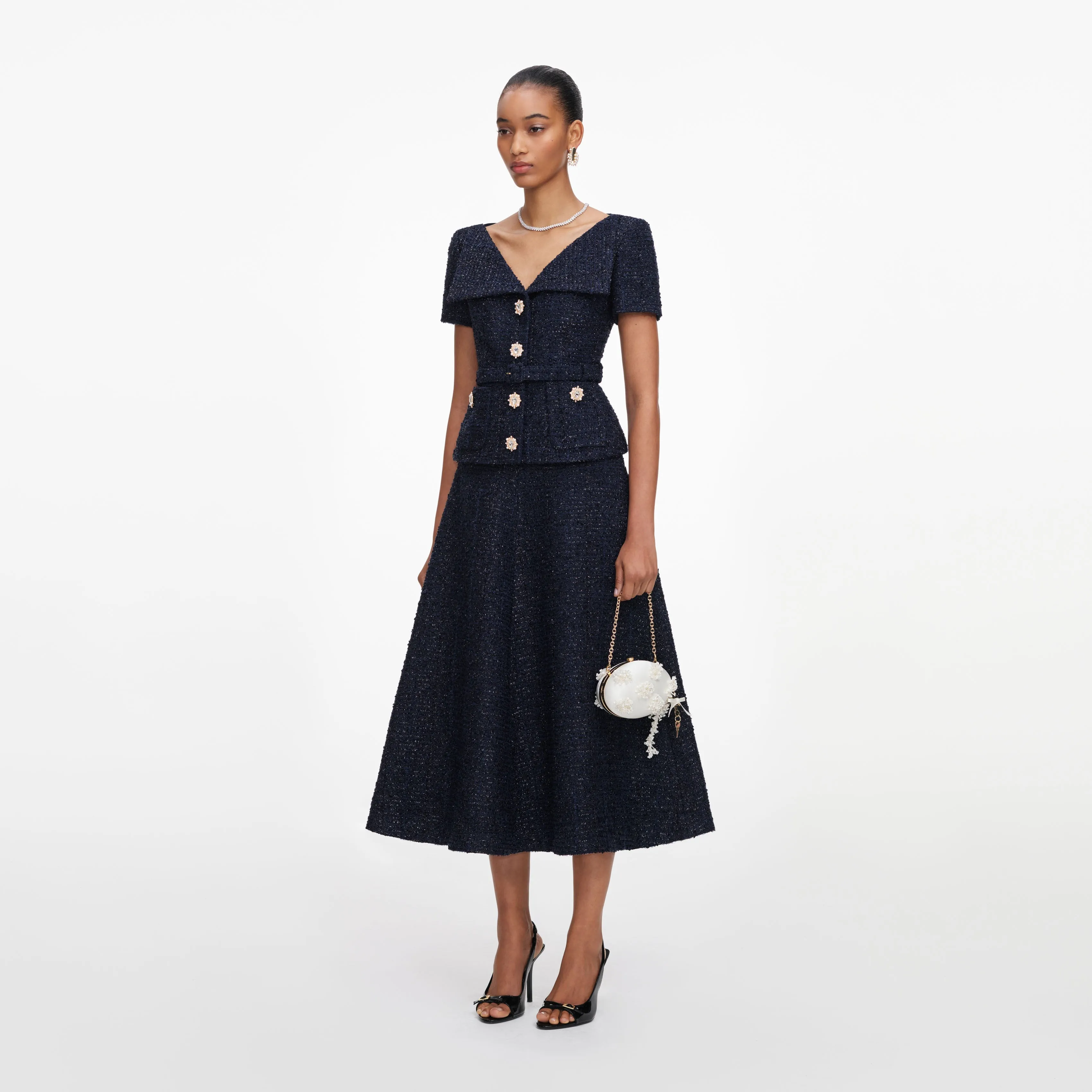 Navy Boucle Tailored Midi Dress sold by Self-Portrait product image thumbnail 2