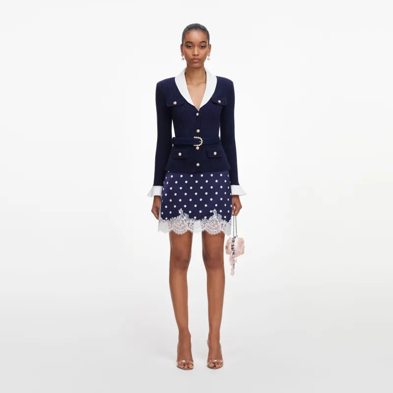 Navy Ribbed Knit Cardigan made by Self-Portrait