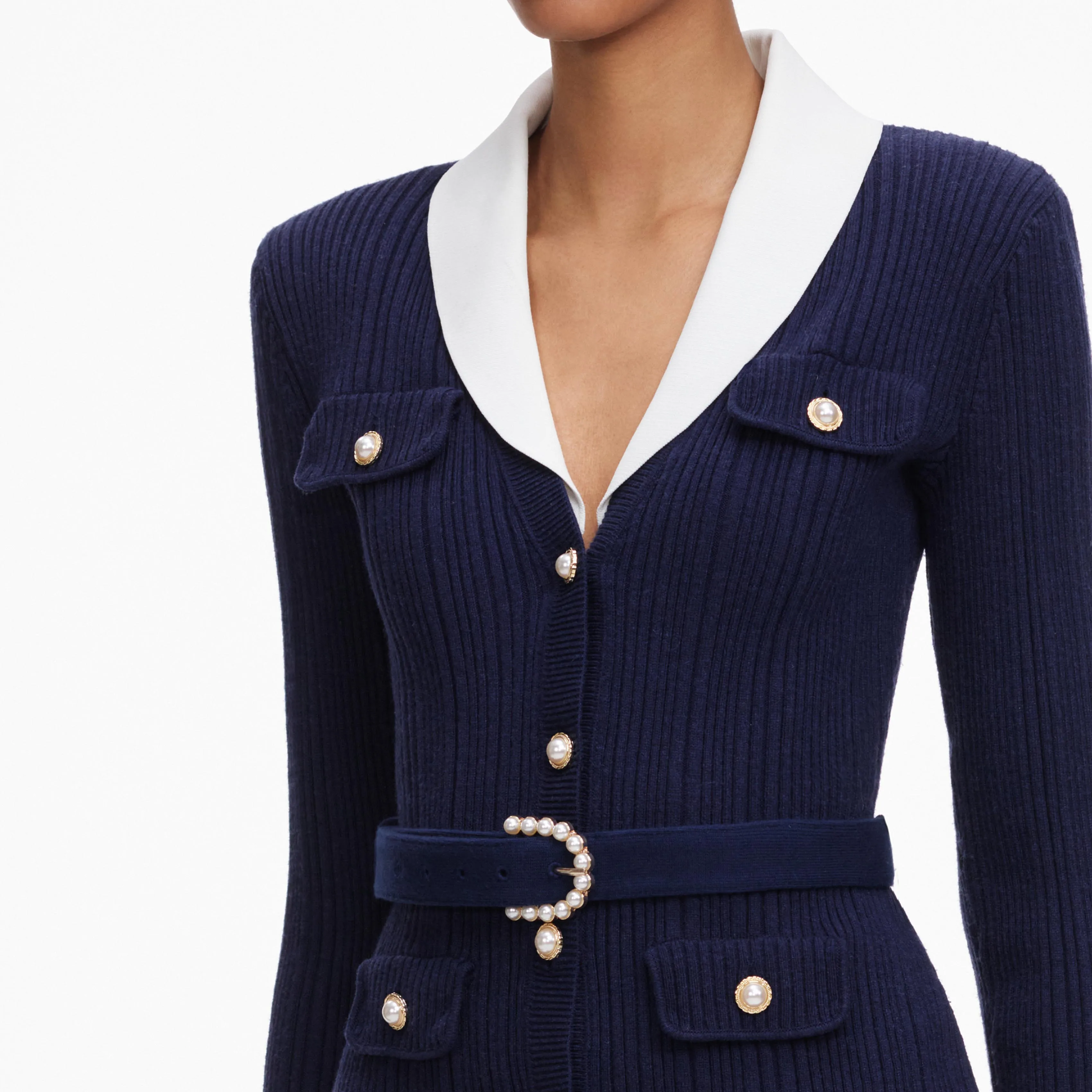 Navy Ribbed Knit Cardigan sold by Self-Portrait product image thumbnail 5
