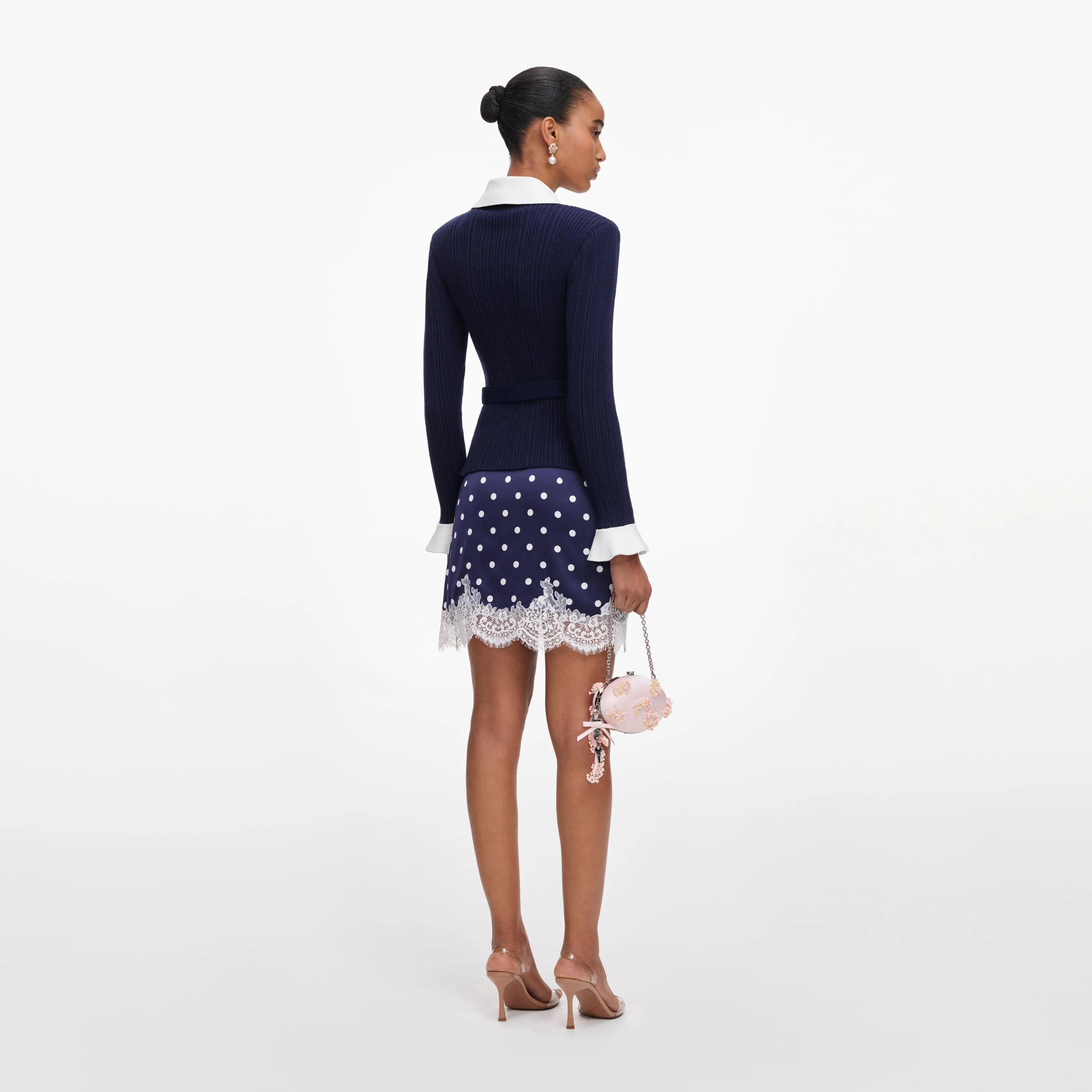 Navy Ribbed Knit Cardigan sold by Self-Portrait product image thumbnail 3