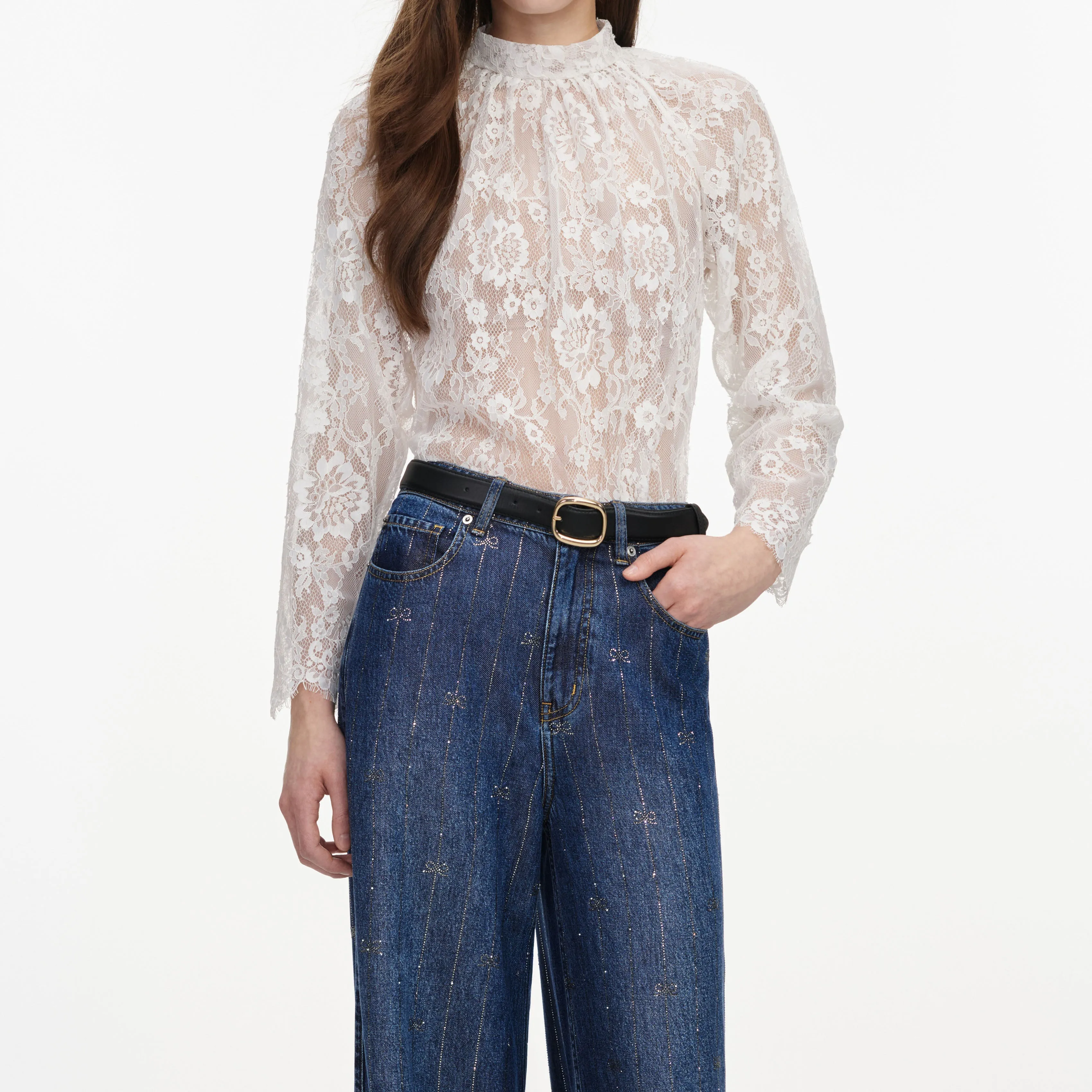 Rhinestone Stripe Denim Jeans sold by Self-Portrait product image thumbnail 4