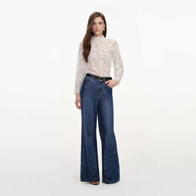 Rhinestone Stripe Denim Jeans made by Self-Portrait