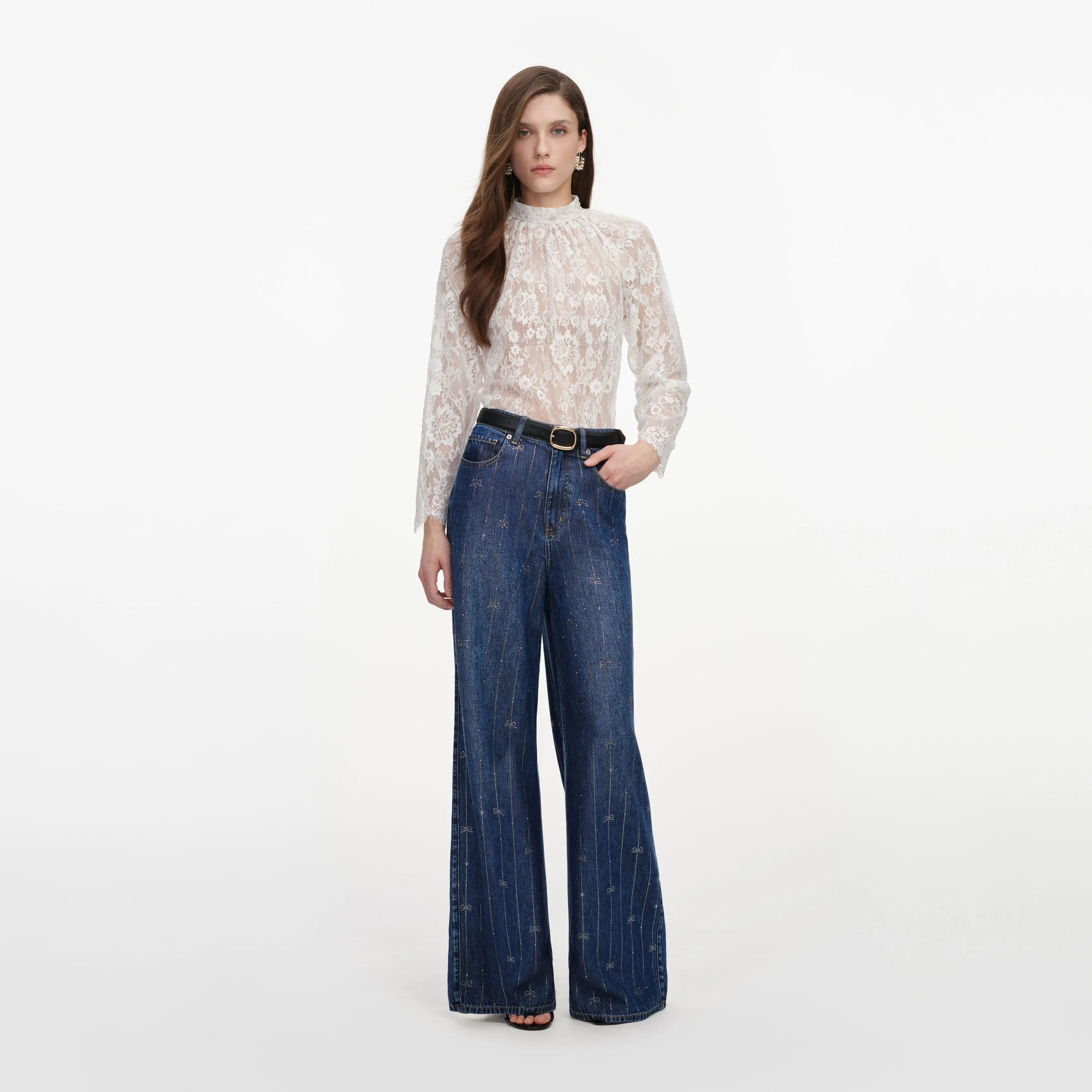 Rhinestone Stripe Denim Jeans sold by Self-Portrait