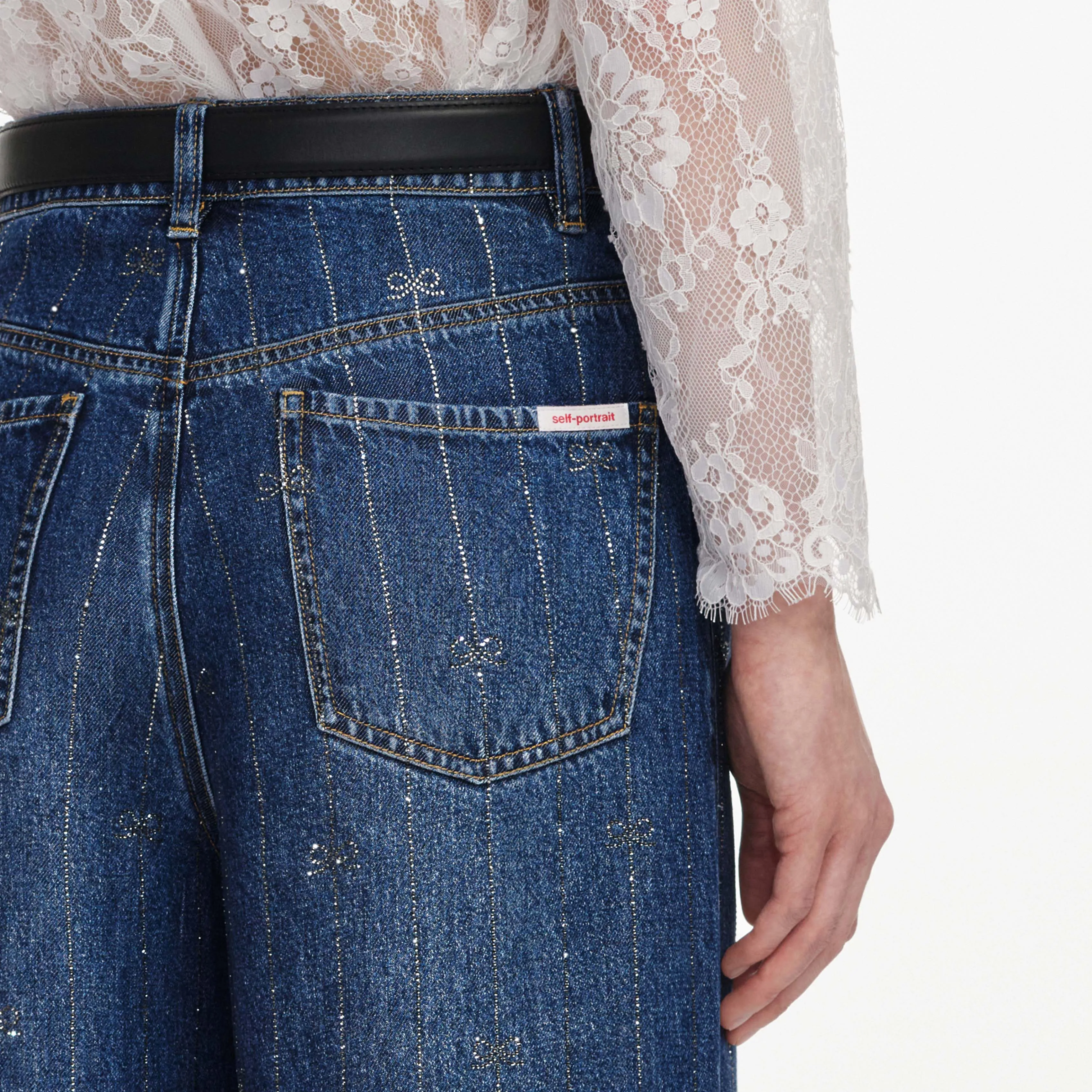 Rhinestone Stripe Denim Jeans sold by Self-Portrait product image thumbnail 5