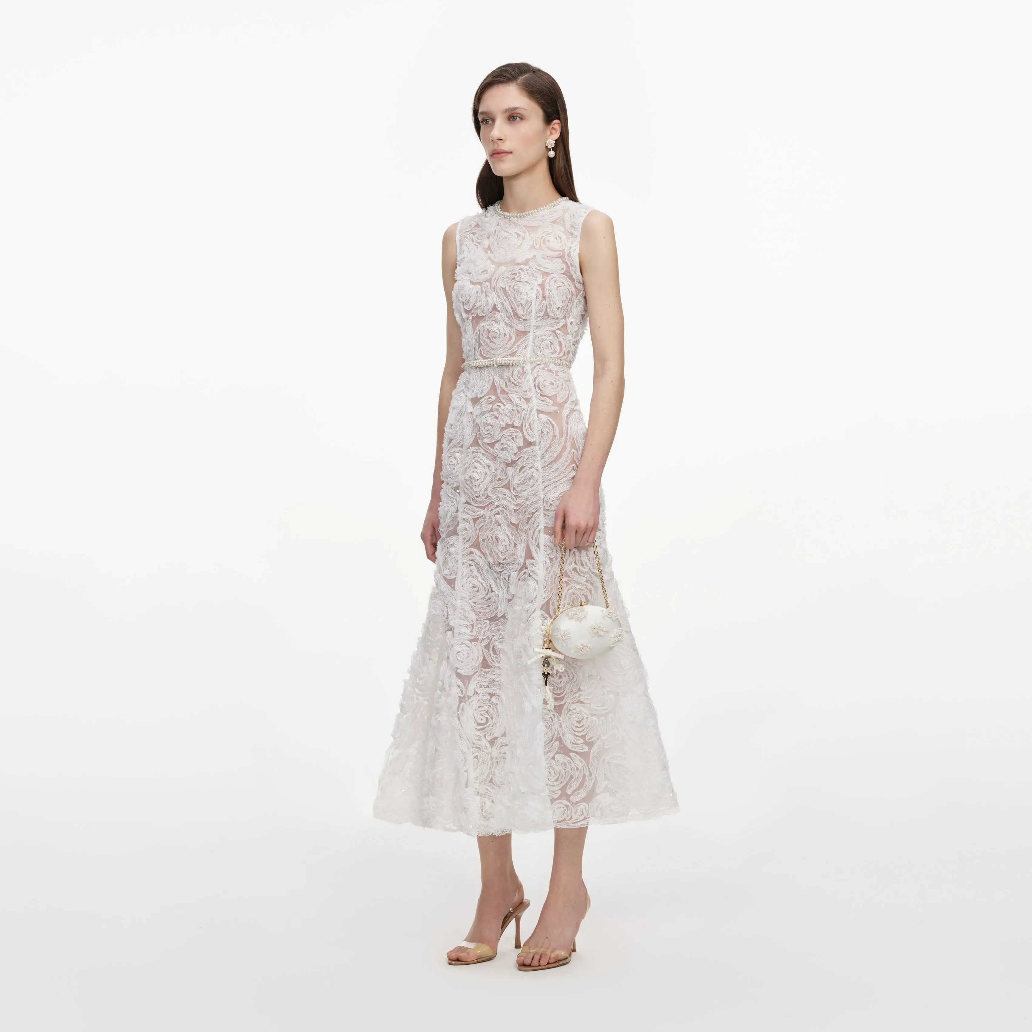 White Tulle Lace Midi Dress sold by Self-Portrait product image thumbnail 2