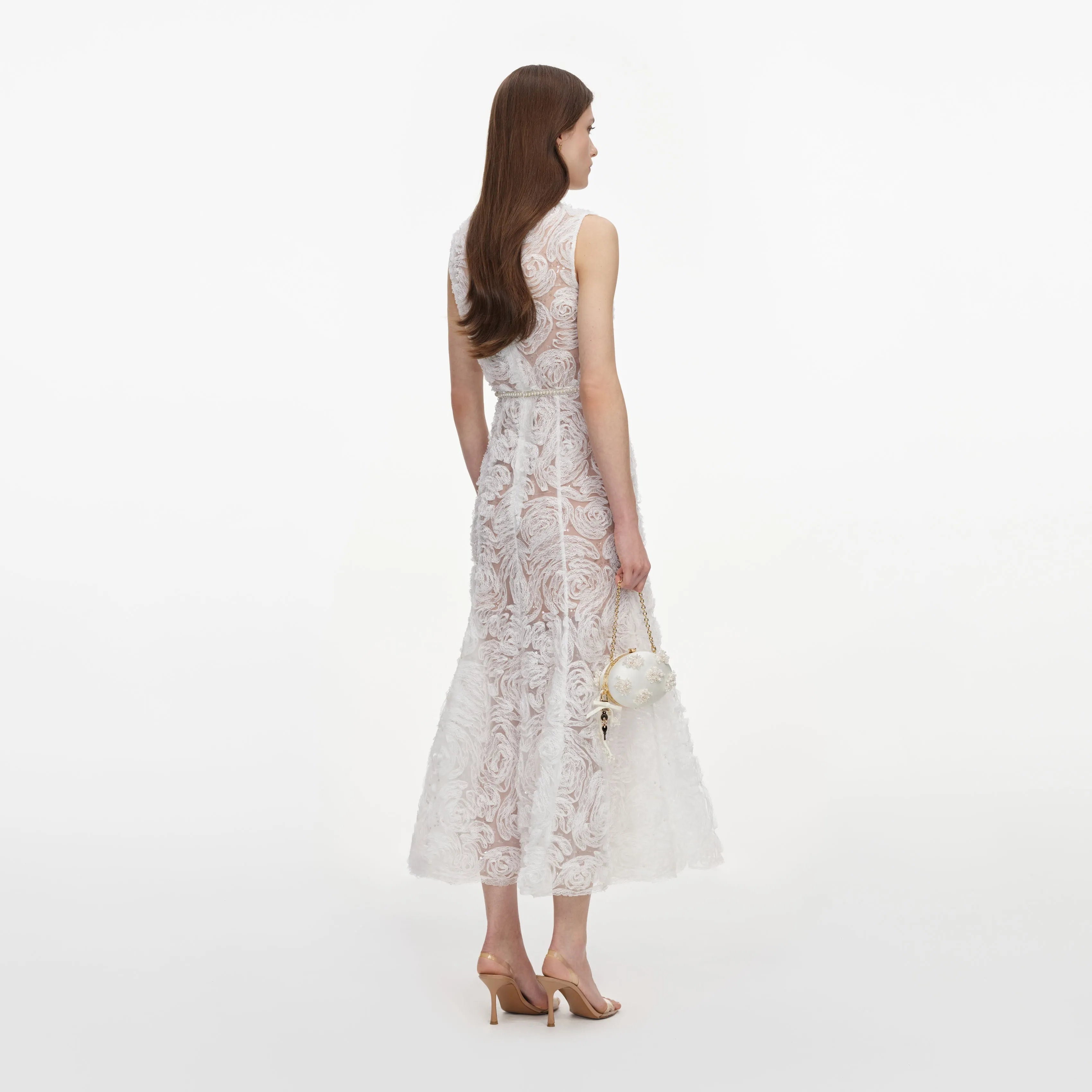 White Tulle Lace Midi Dress sold by Self-Portrait product image thumbnail 3