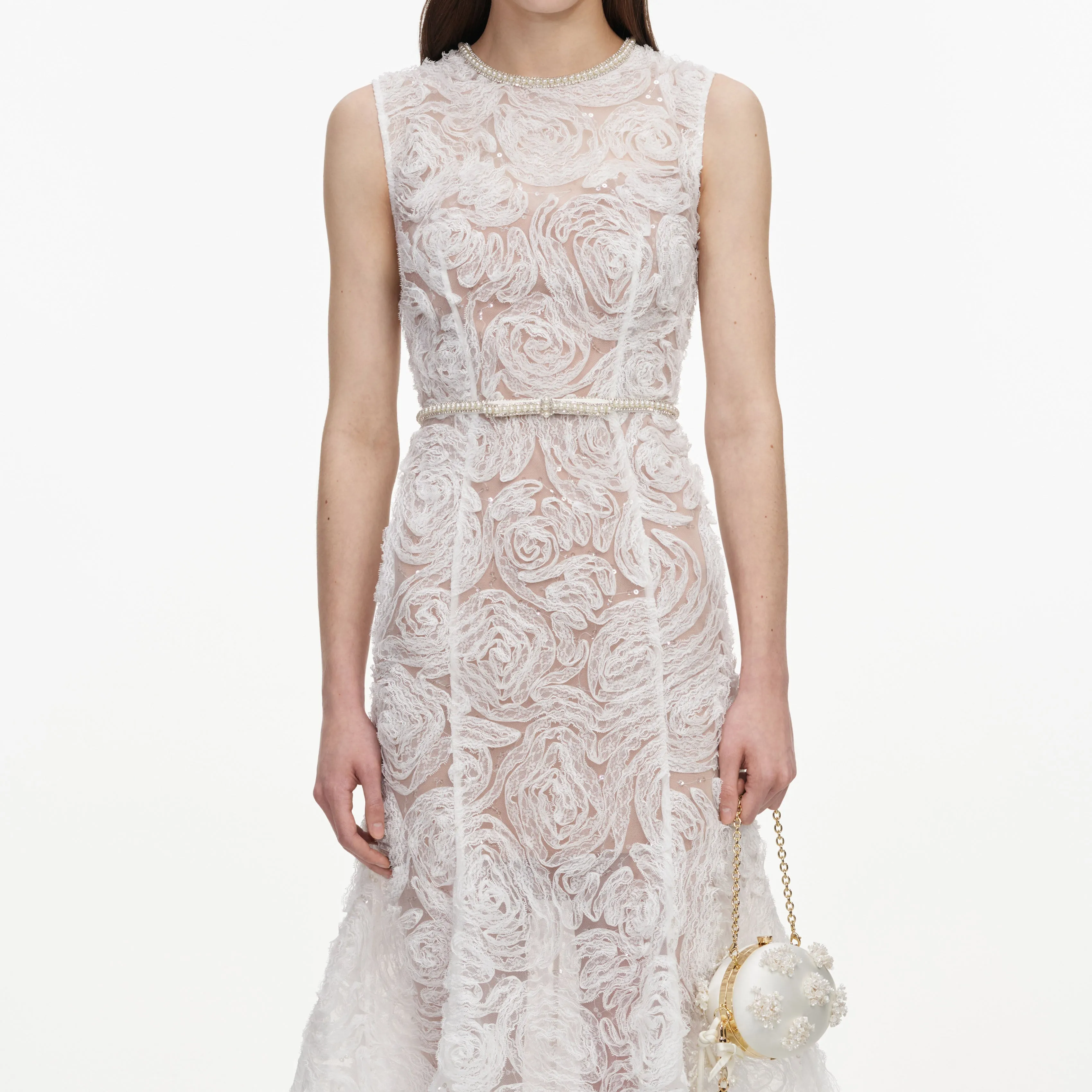 White Tulle Lace Midi Dress sold by Self-Portrait product image thumbnail 4
