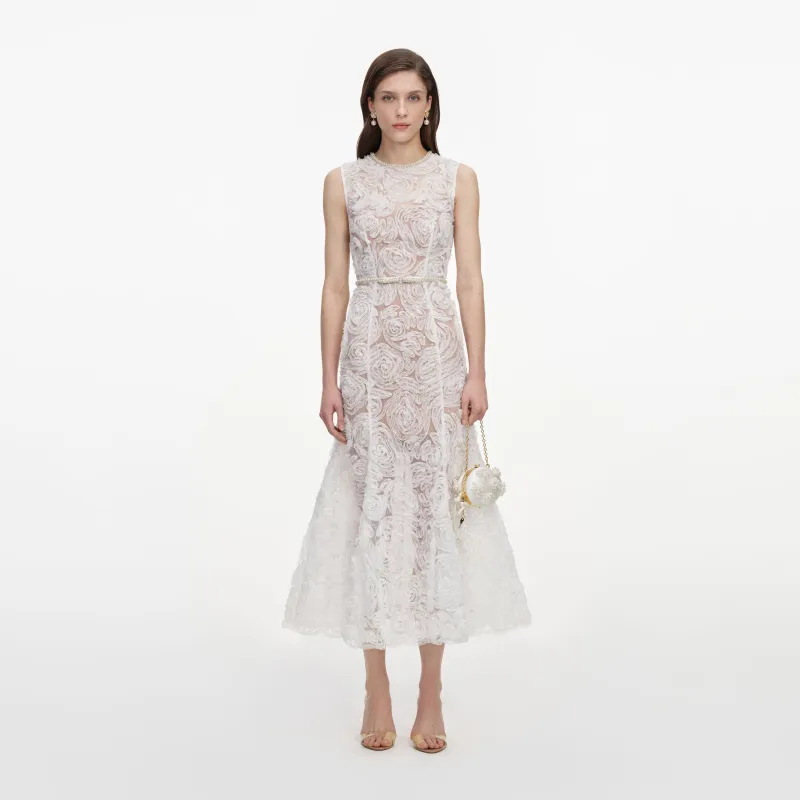 White Tulle Lace Midi Dress made by Self-Portrait