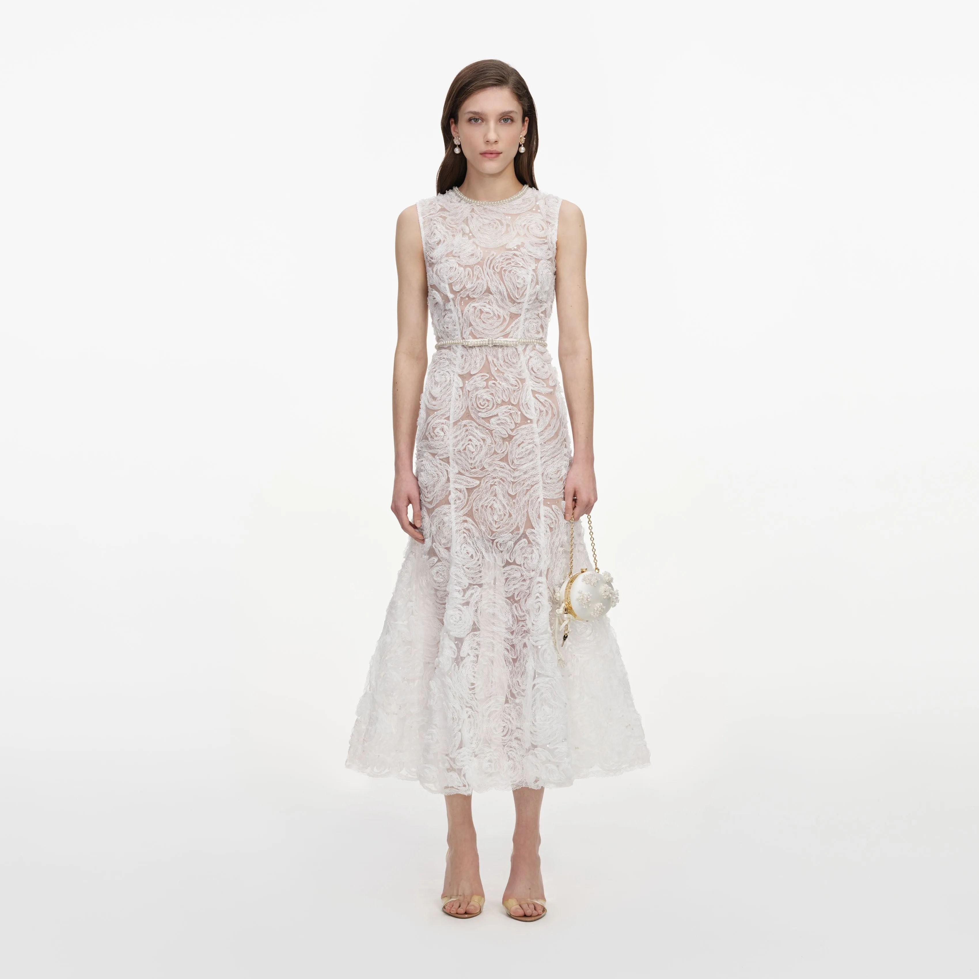 White Tulle Lace Midi Dress sold by Self-Portrait