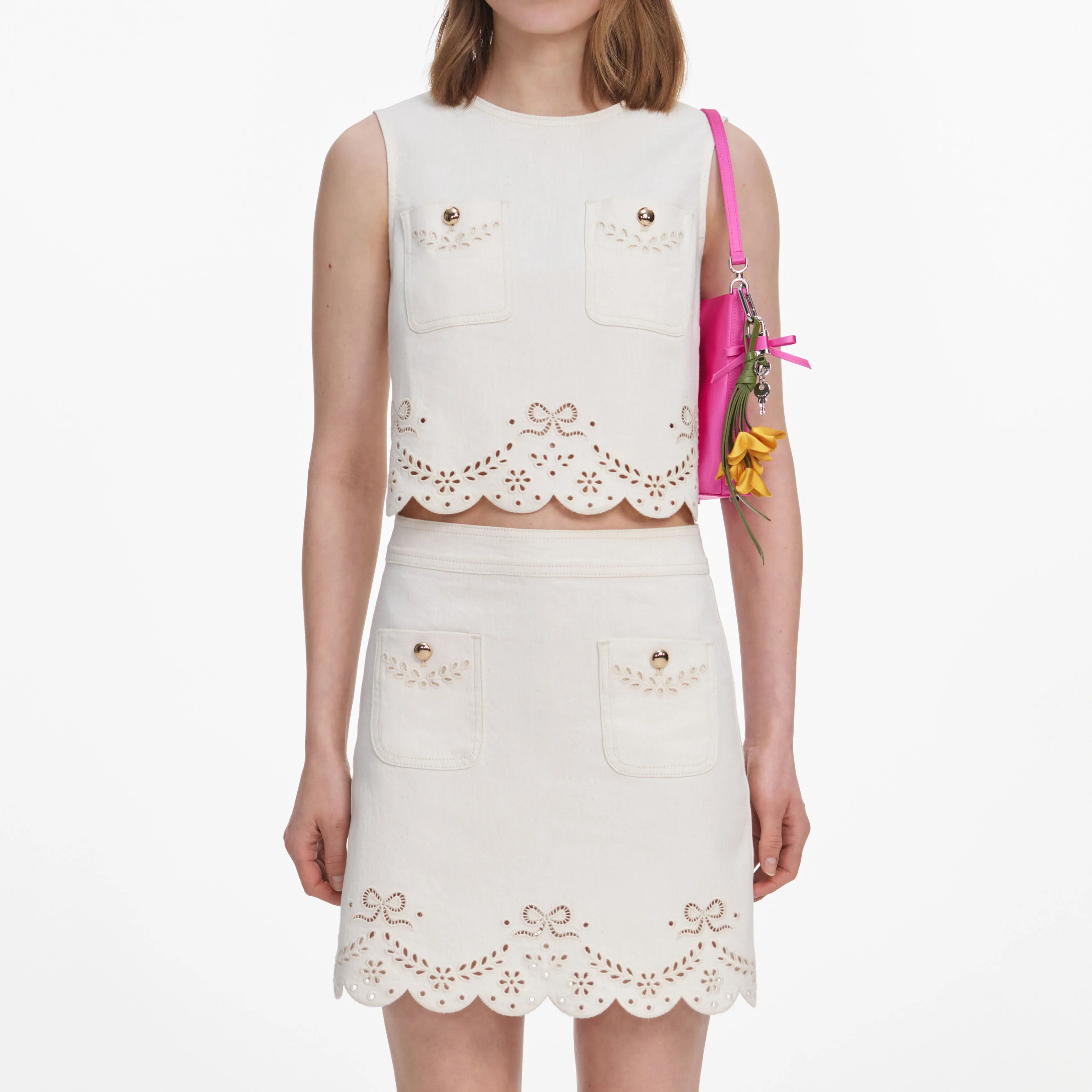 Cream Broderie Denim Mini Skirt sold by Self-Portrait product image thumbnail 4