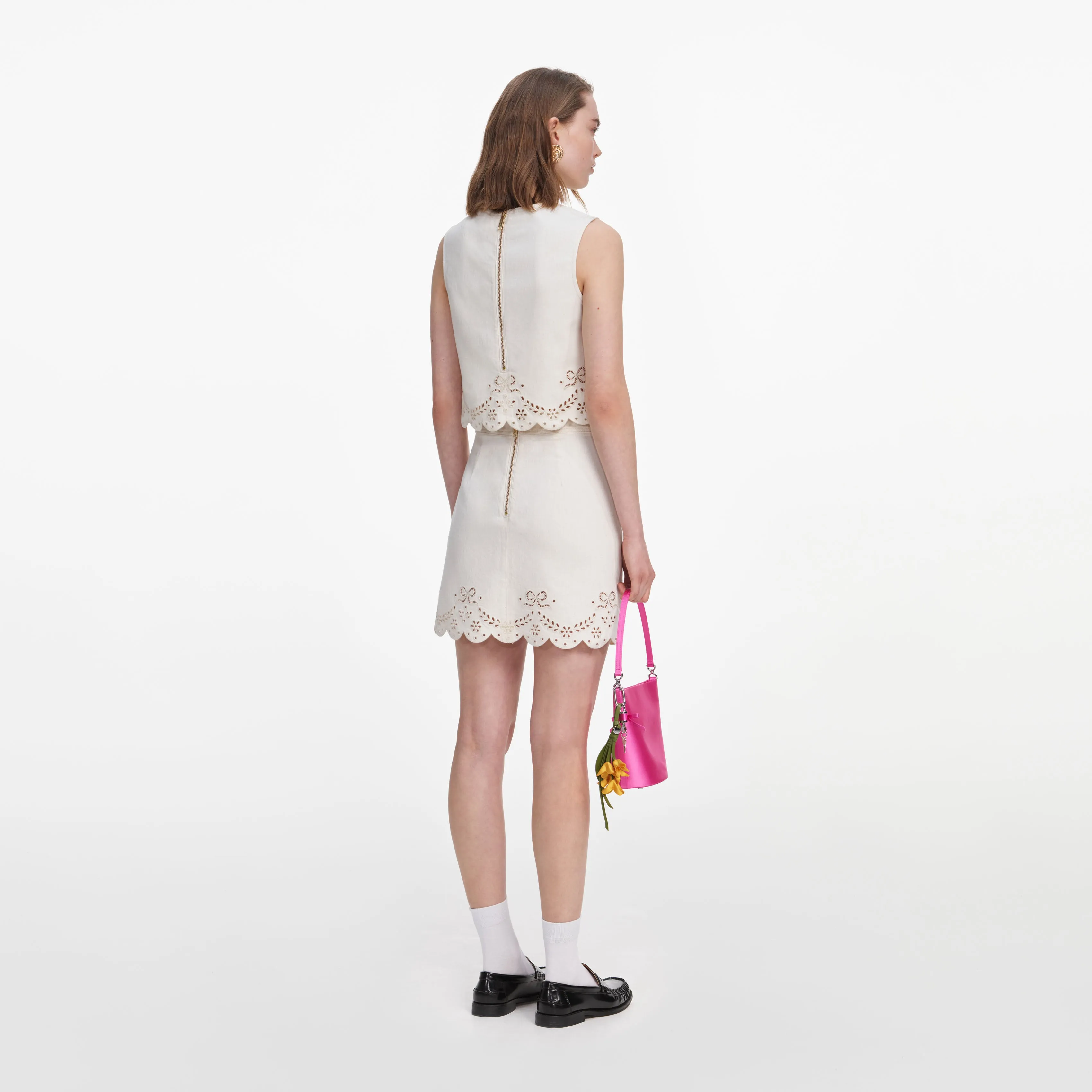 Cream Broderie Denim Mini Skirt sold by Self-Portrait product image thumbnail 3