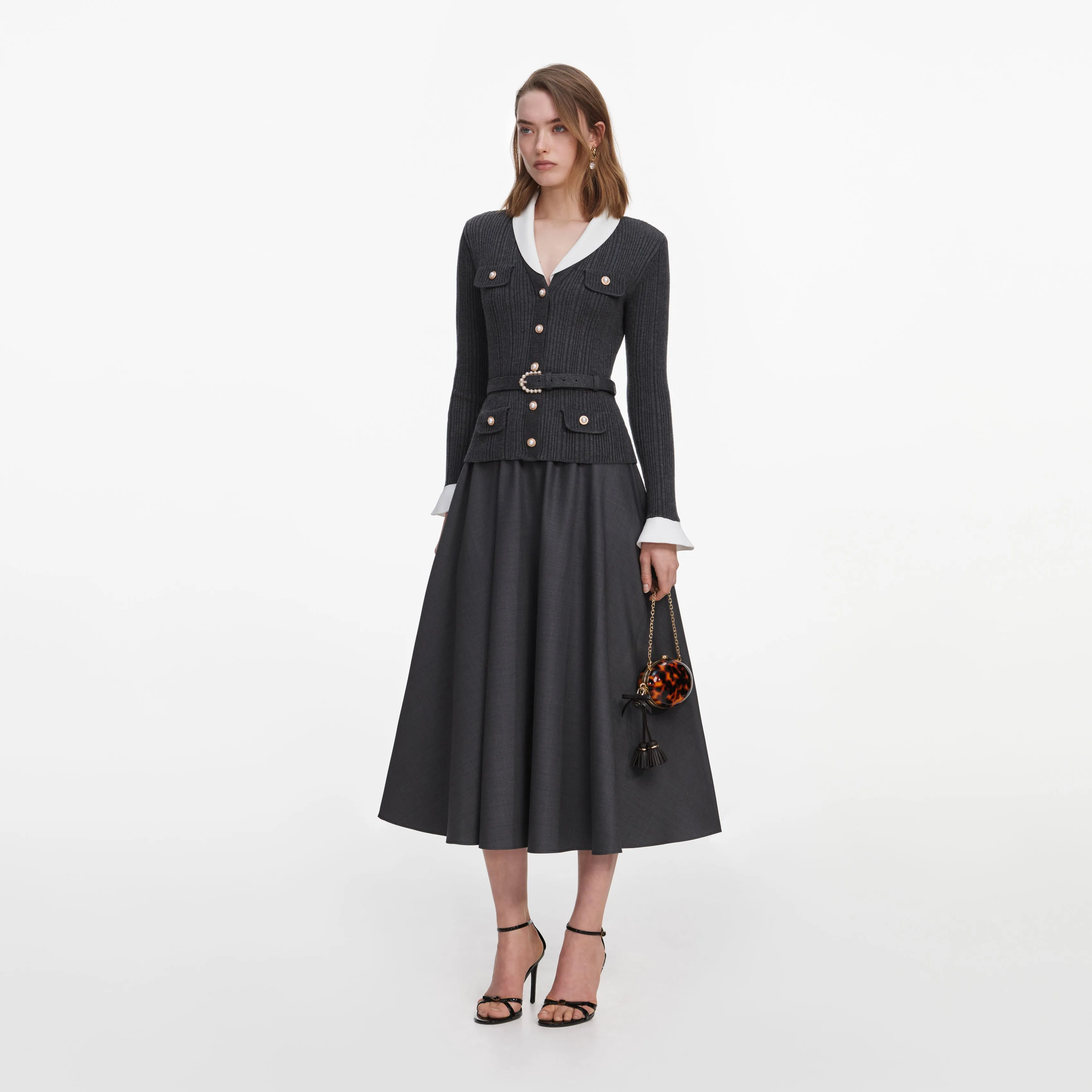 Grey Knit Twill Midi Dress sold by Self-Portrait product image thumbnail 2