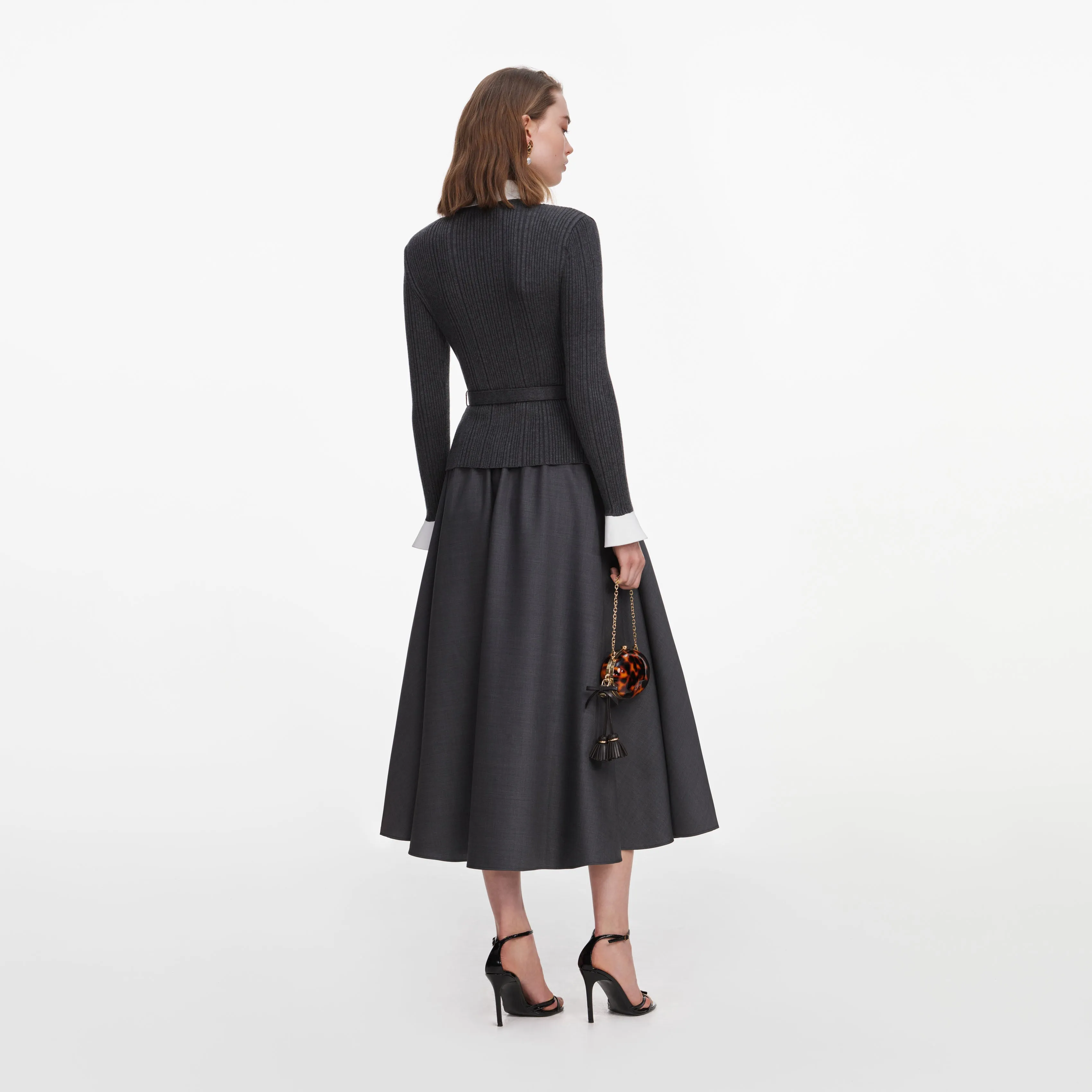 Grey Knit Twill Midi Dress sold by Self-Portrait product image thumbnail 3