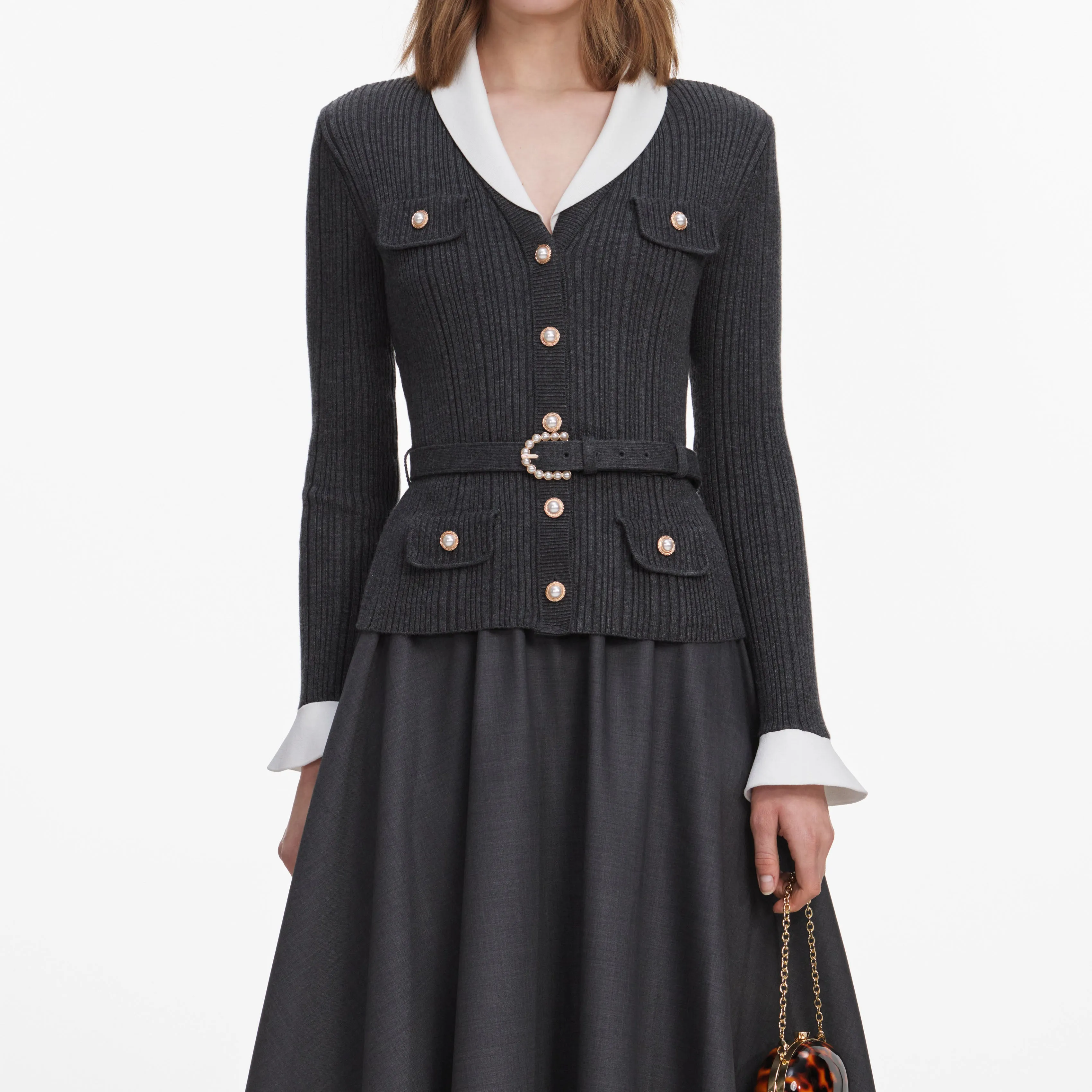 Grey Knit Twill Midi Dress sold by Self-Portrait product image thumbnail 4