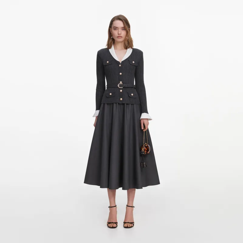 Grey Knit Twill Midi Dress made by Self-Portrait