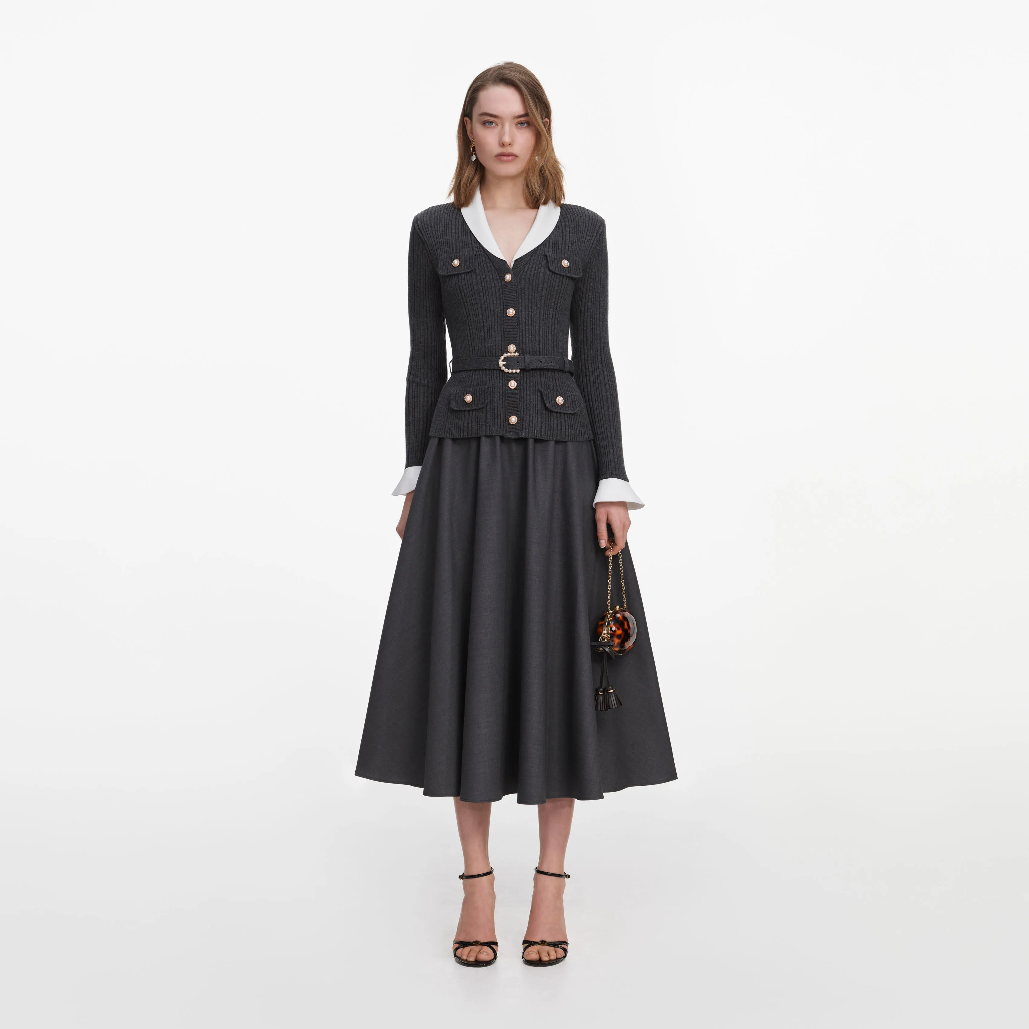 Grey Knit Twill Midi Dress sold by Self-Portrait