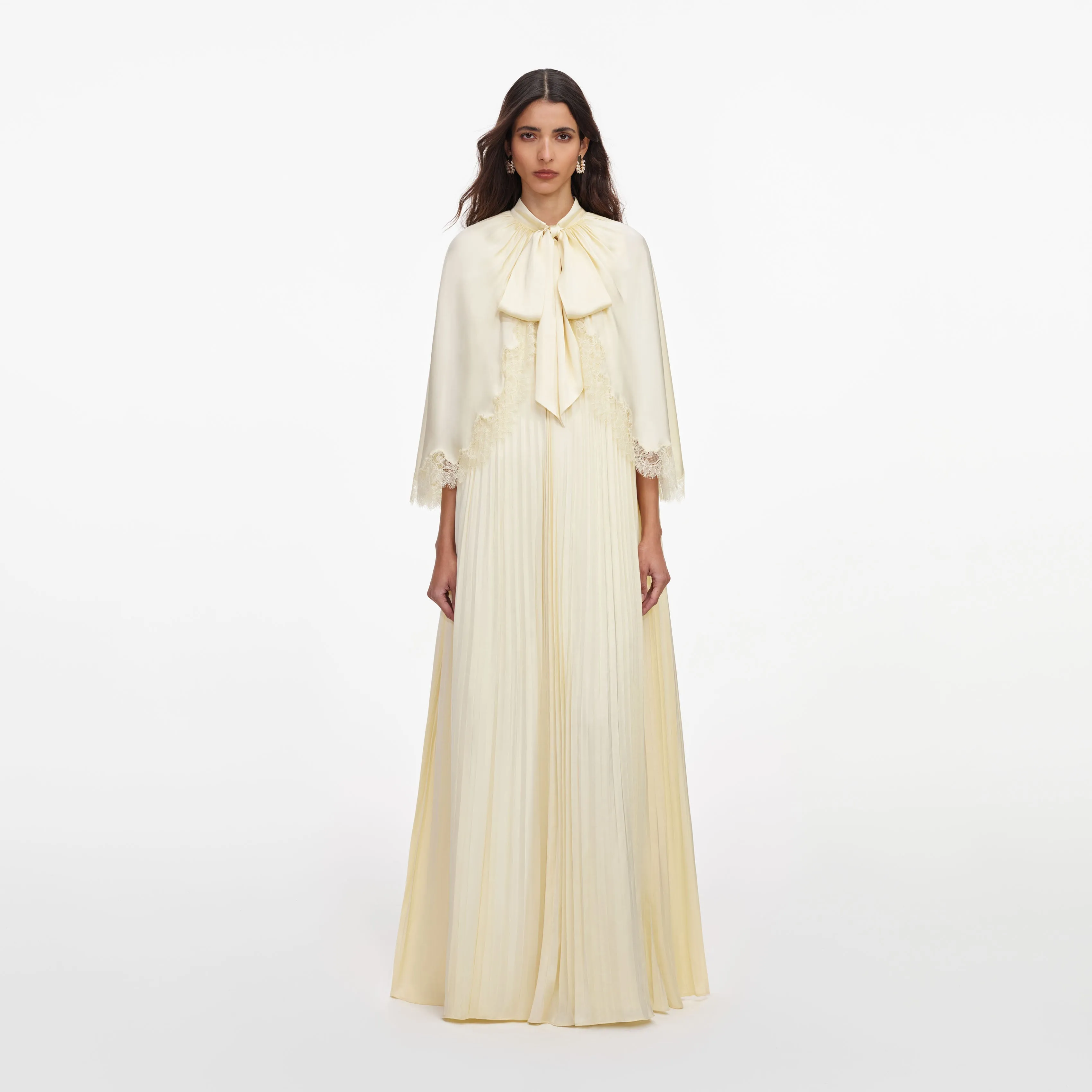 Yellow Tie Neck Cape Maxi Dress sold by Self-Portrait