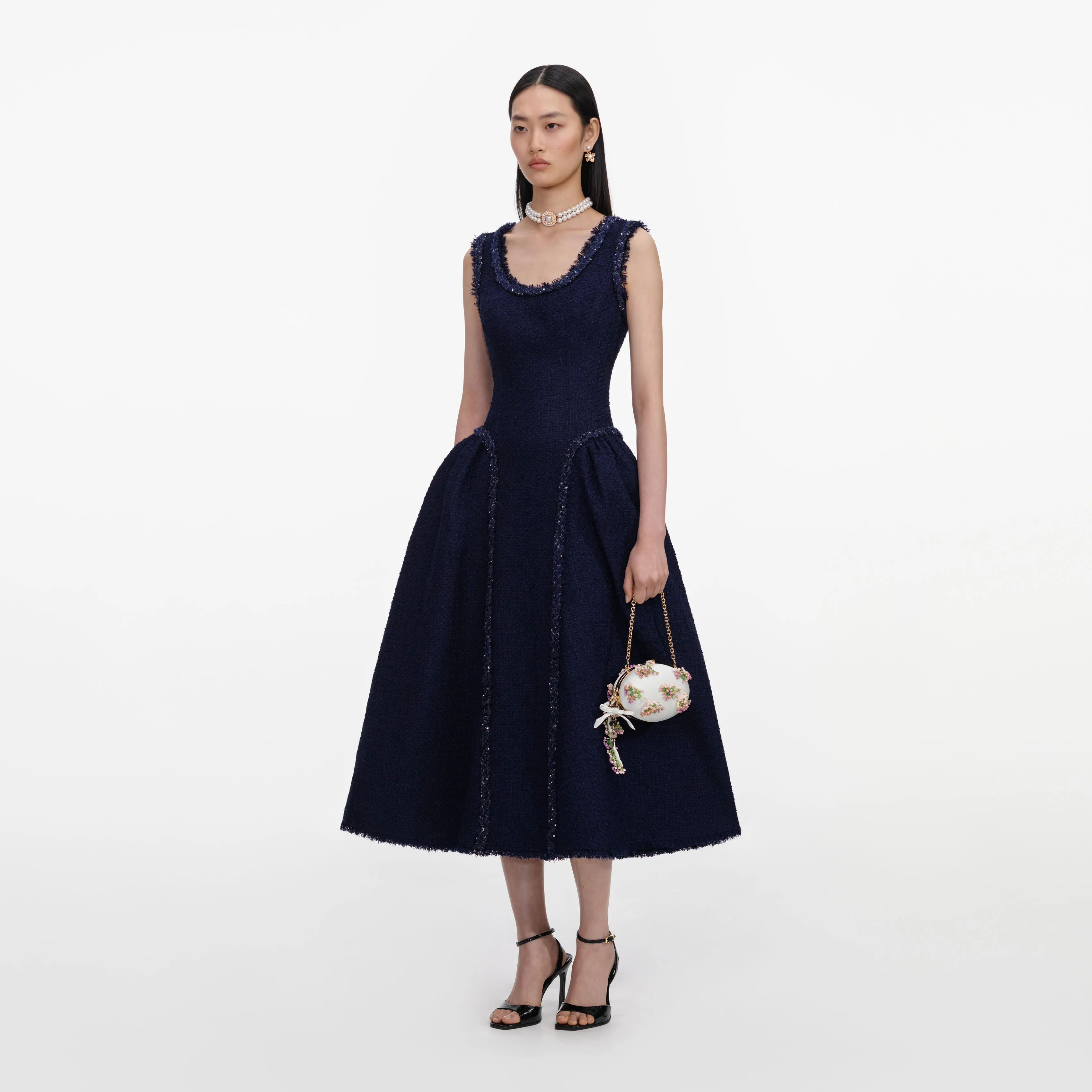 Navy Boucle Midi Dress sold by Self-Portrait product image thumbnail 2