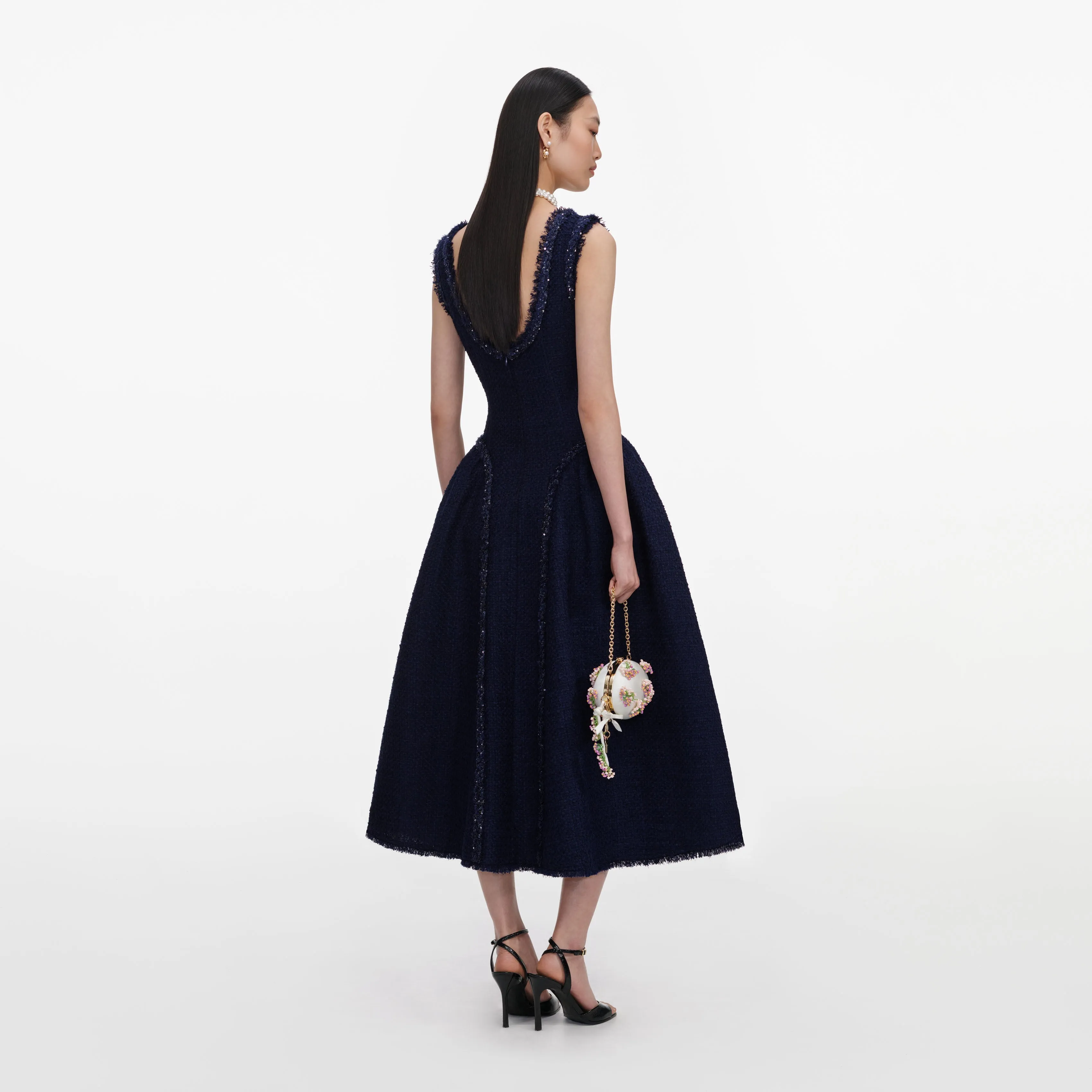 Navy Boucle Midi Dress sold by Self-Portrait product image thumbnail 3