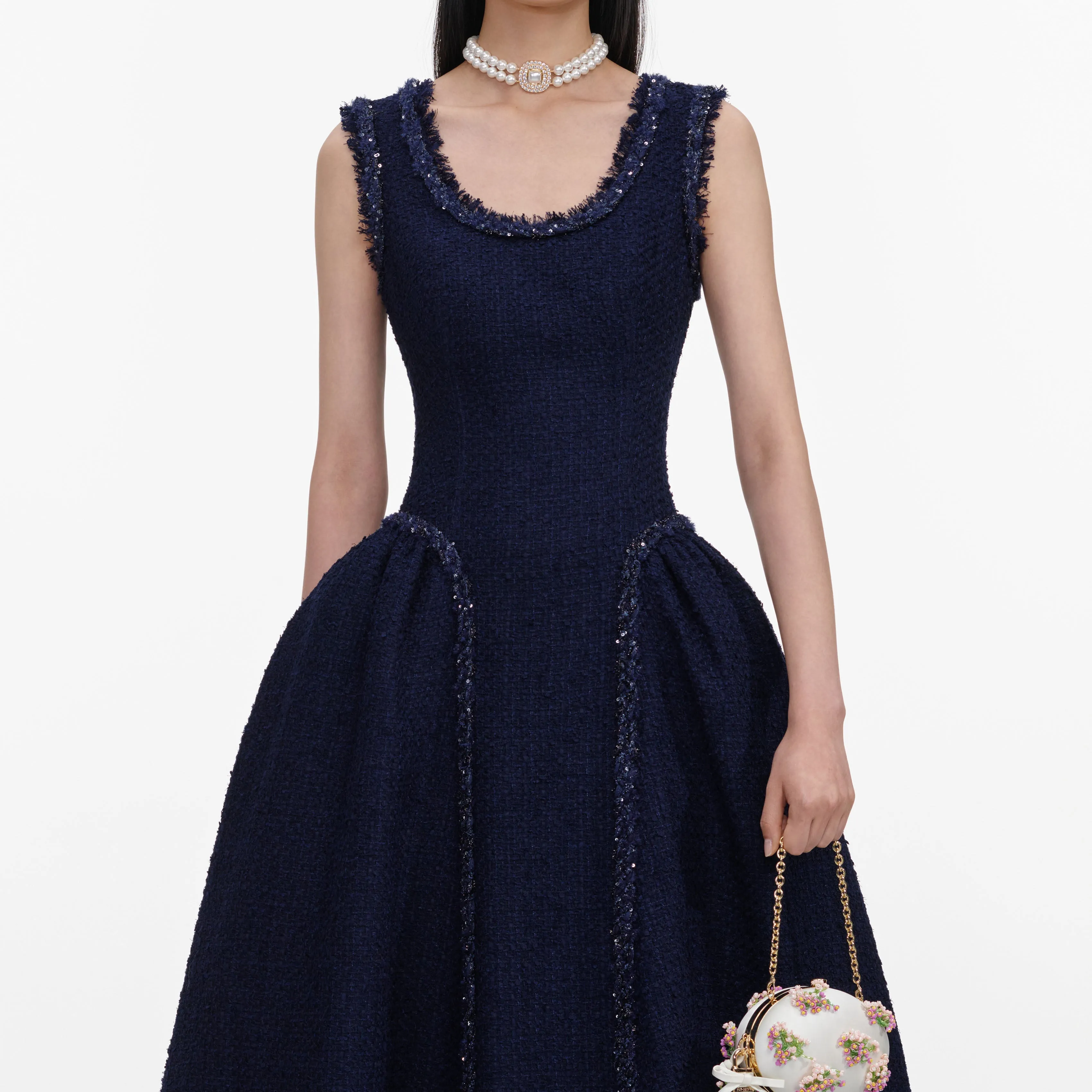 Navy Boucle Midi Dress sold by Self-Portrait product image thumbnail 4