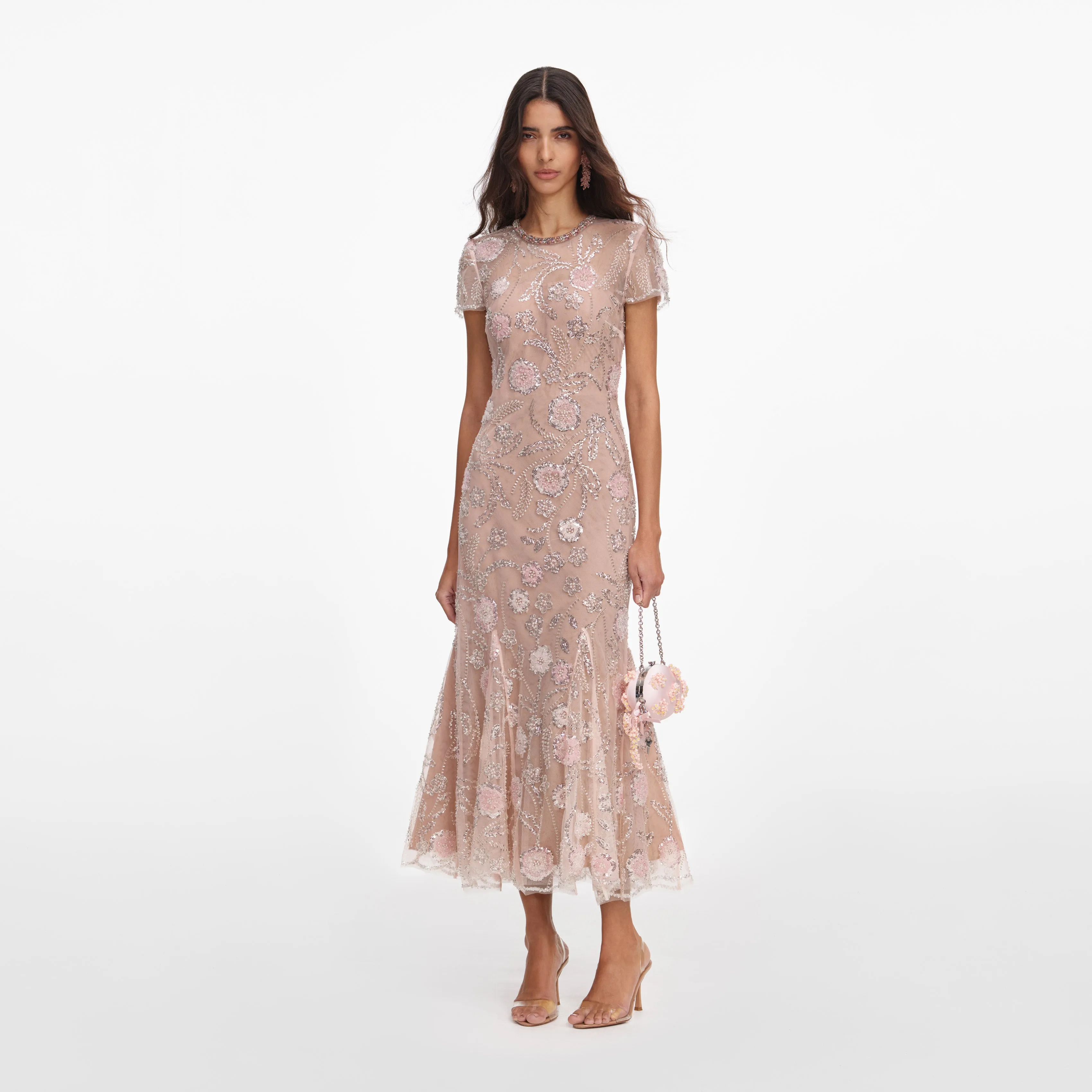 Pink Flower Sequin Embellished Midi Dress sold by Self-Portrait product image thumbnail 2