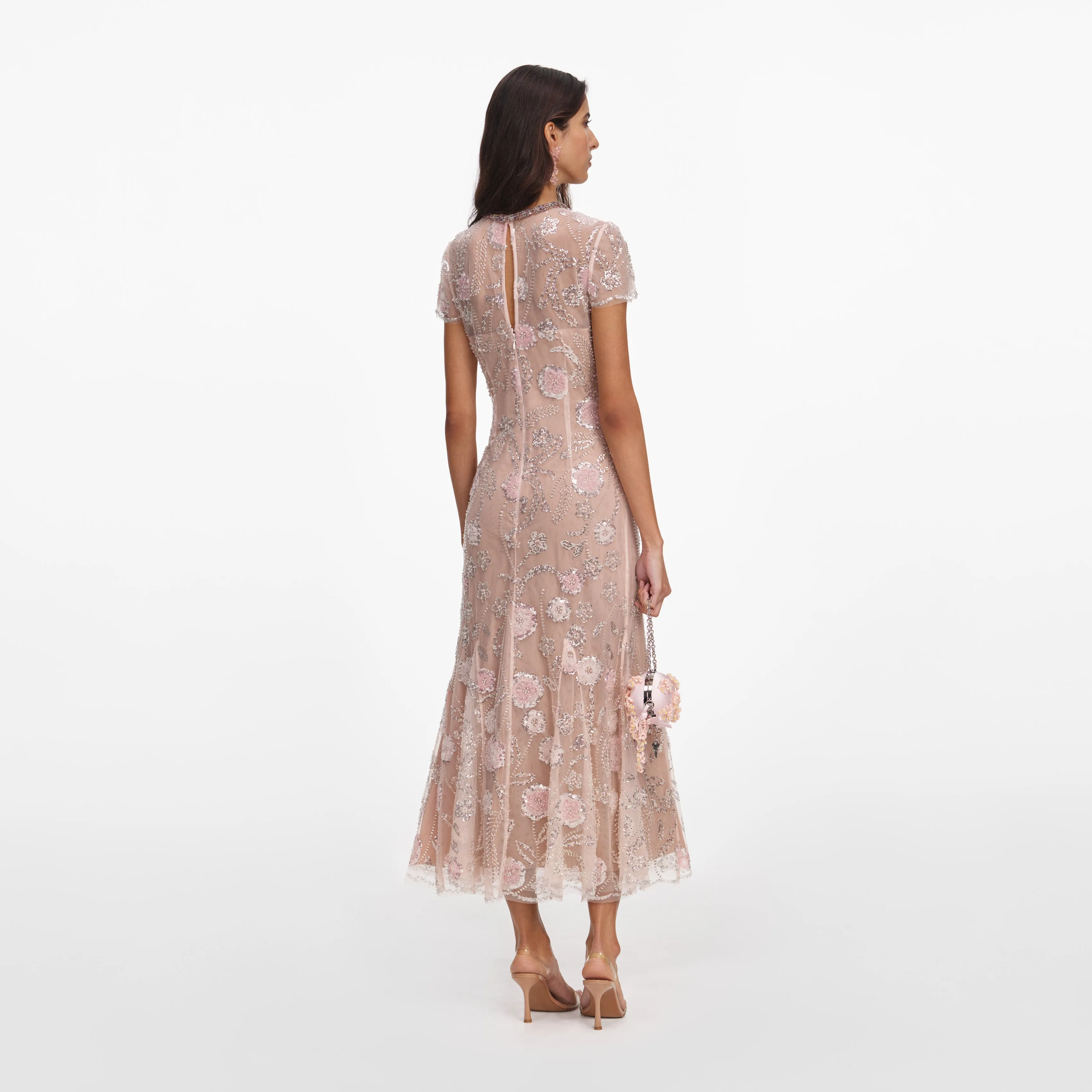 Pink Flower Sequin Embellished Midi Dress sold by Self-Portrait product image thumbnail 3
