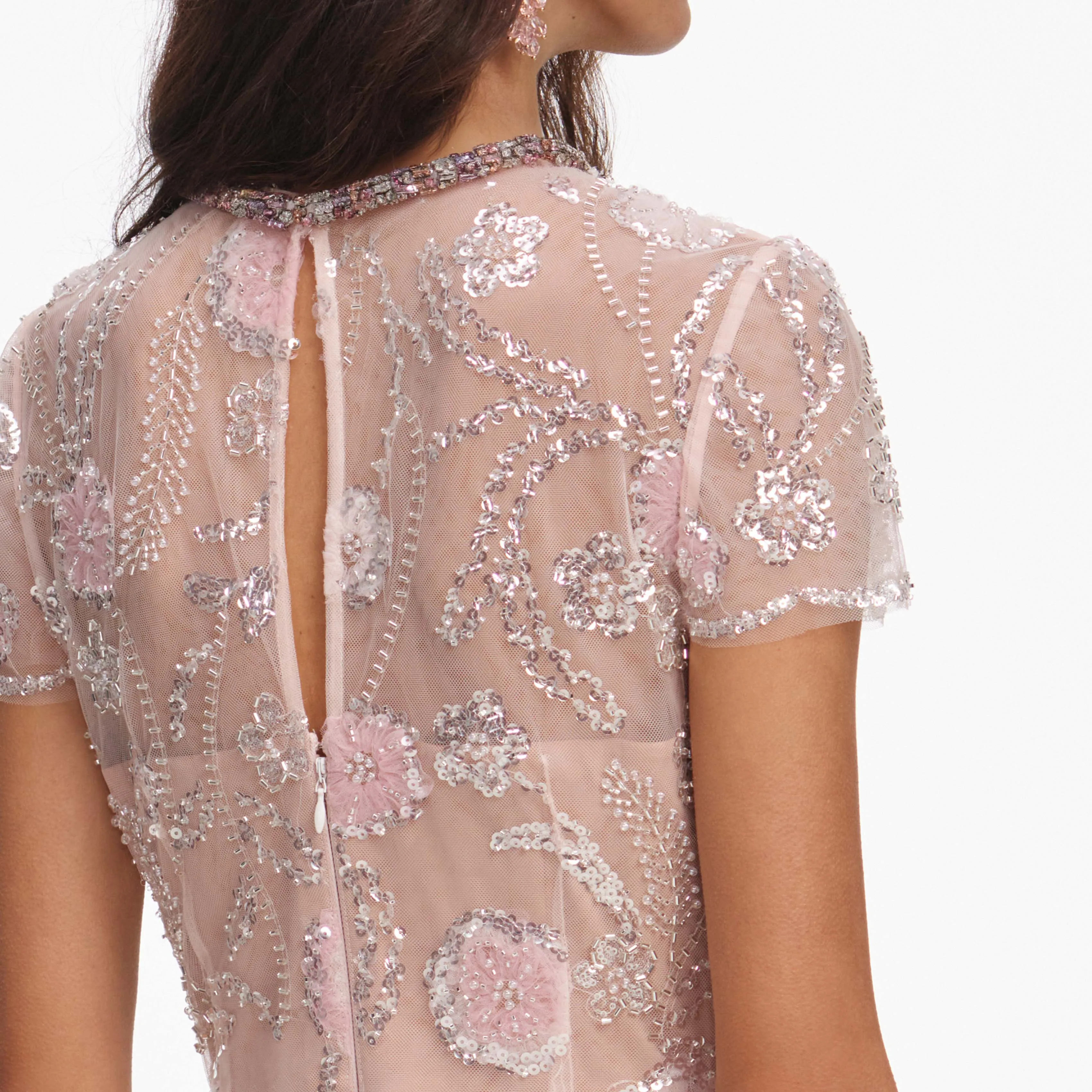 Pink Flower Sequin Embellished Midi Dress sold by Self-Portrait product image thumbnail 5