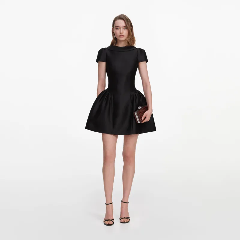 Black Taffeta Collared Mini Dress made by Self-Portrait