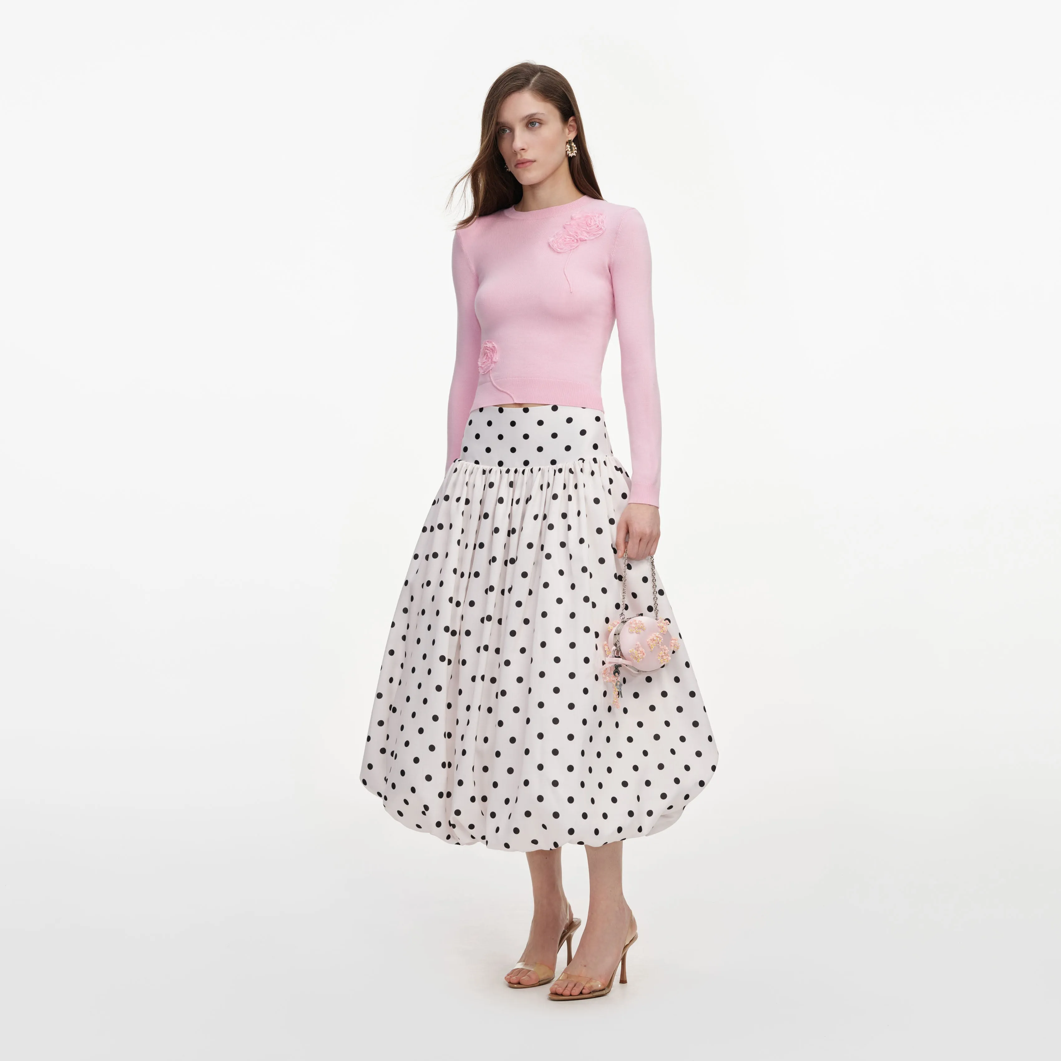 Cream Polka Dot Taffeta Midi Skirt sold by Self-Portrait product image thumbnail 2