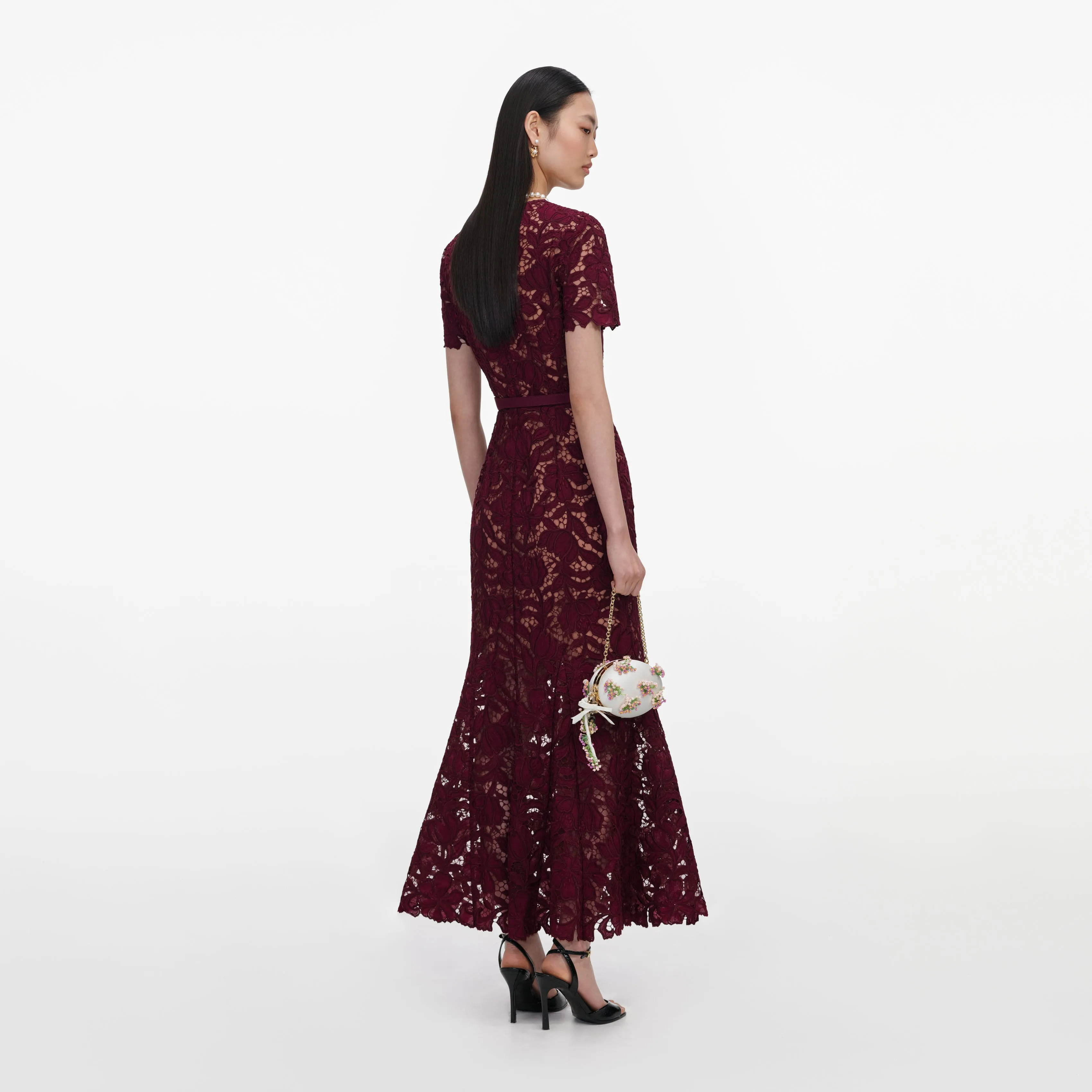 Burgundy Lace Midi Dress sold by Self-Portrait product image thumbnail 3