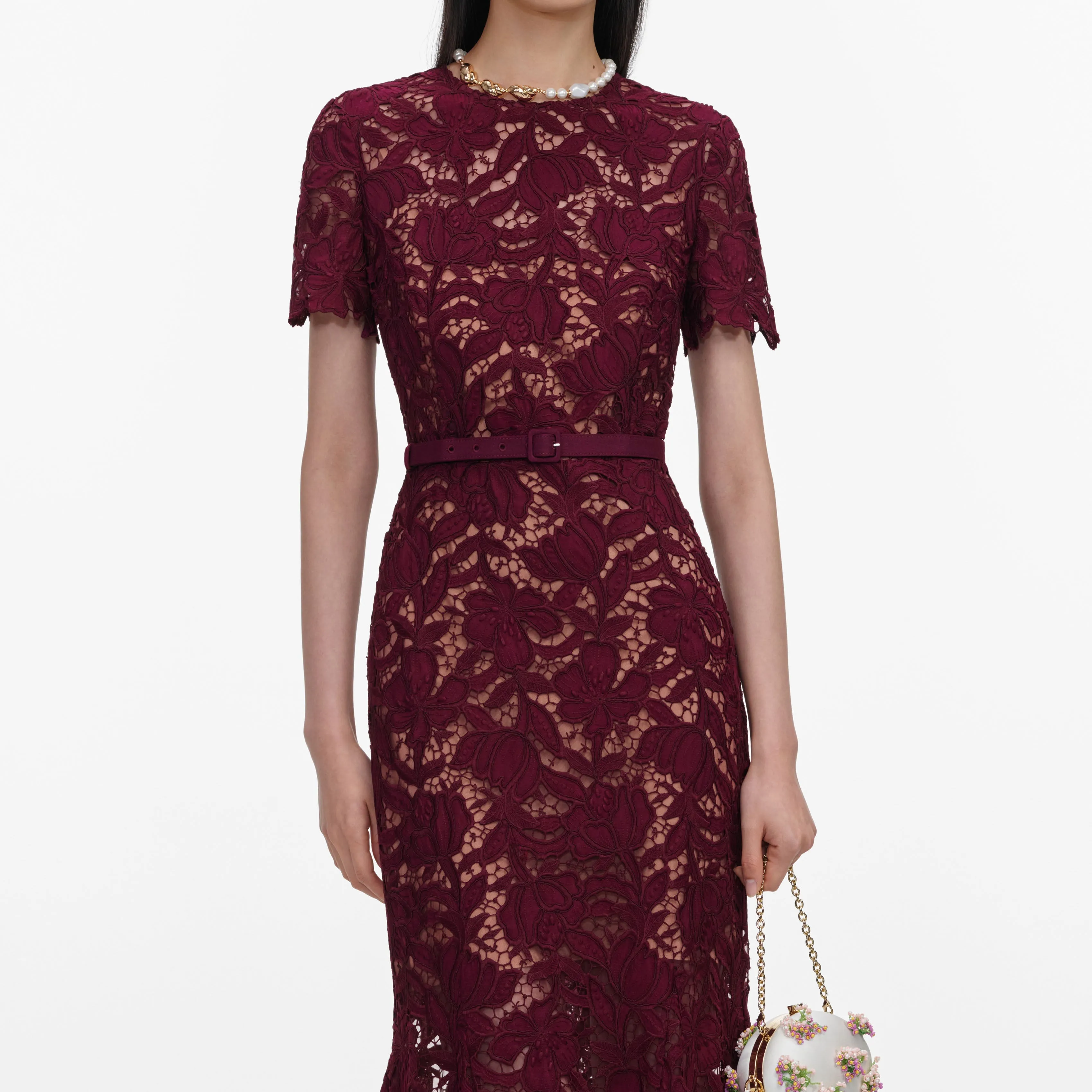 Burgundy Lace Midi Dress sold by Self-Portrait product image thumbnail 4
