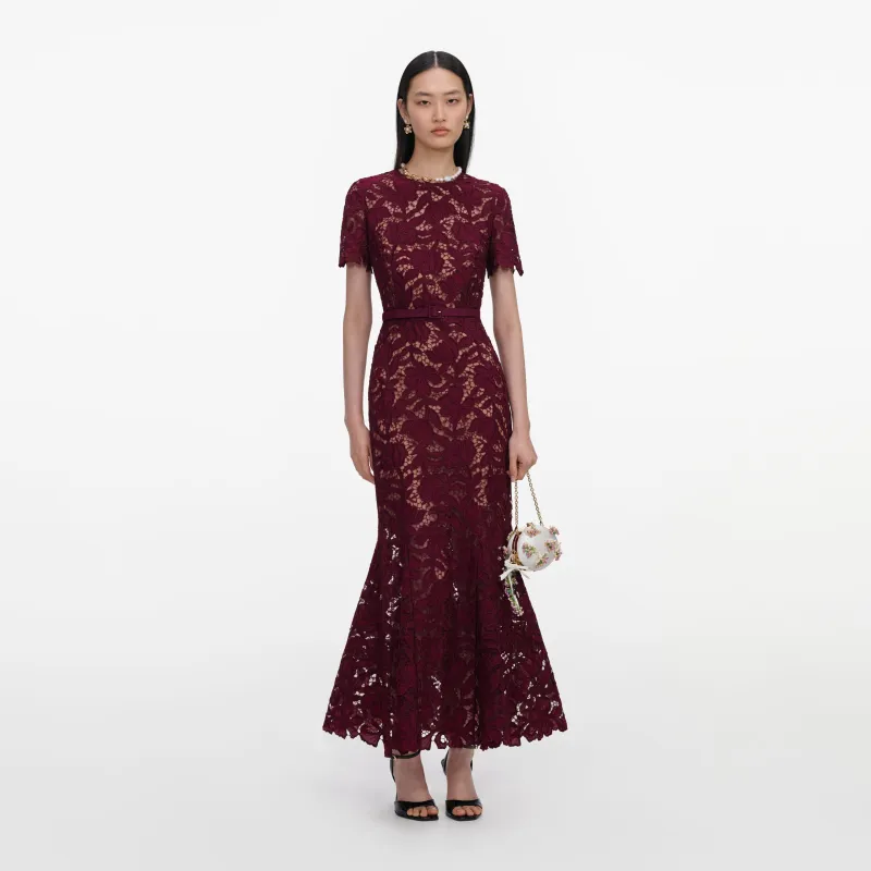 Burgundy Lace Midi Dress made by Self-Portrait