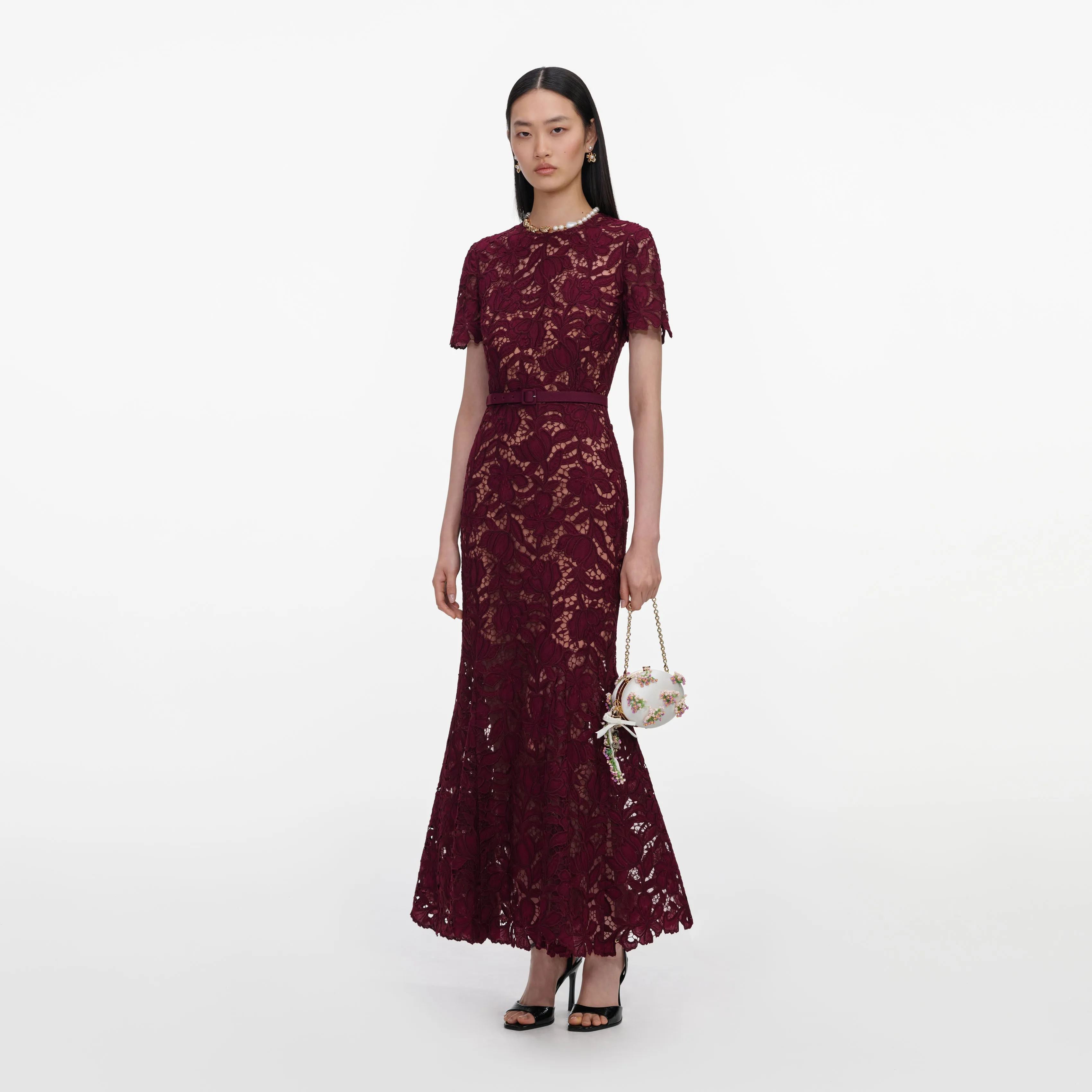 Burgundy Lace Midi Dress sold by Self-Portrait product image thumbnail 2
