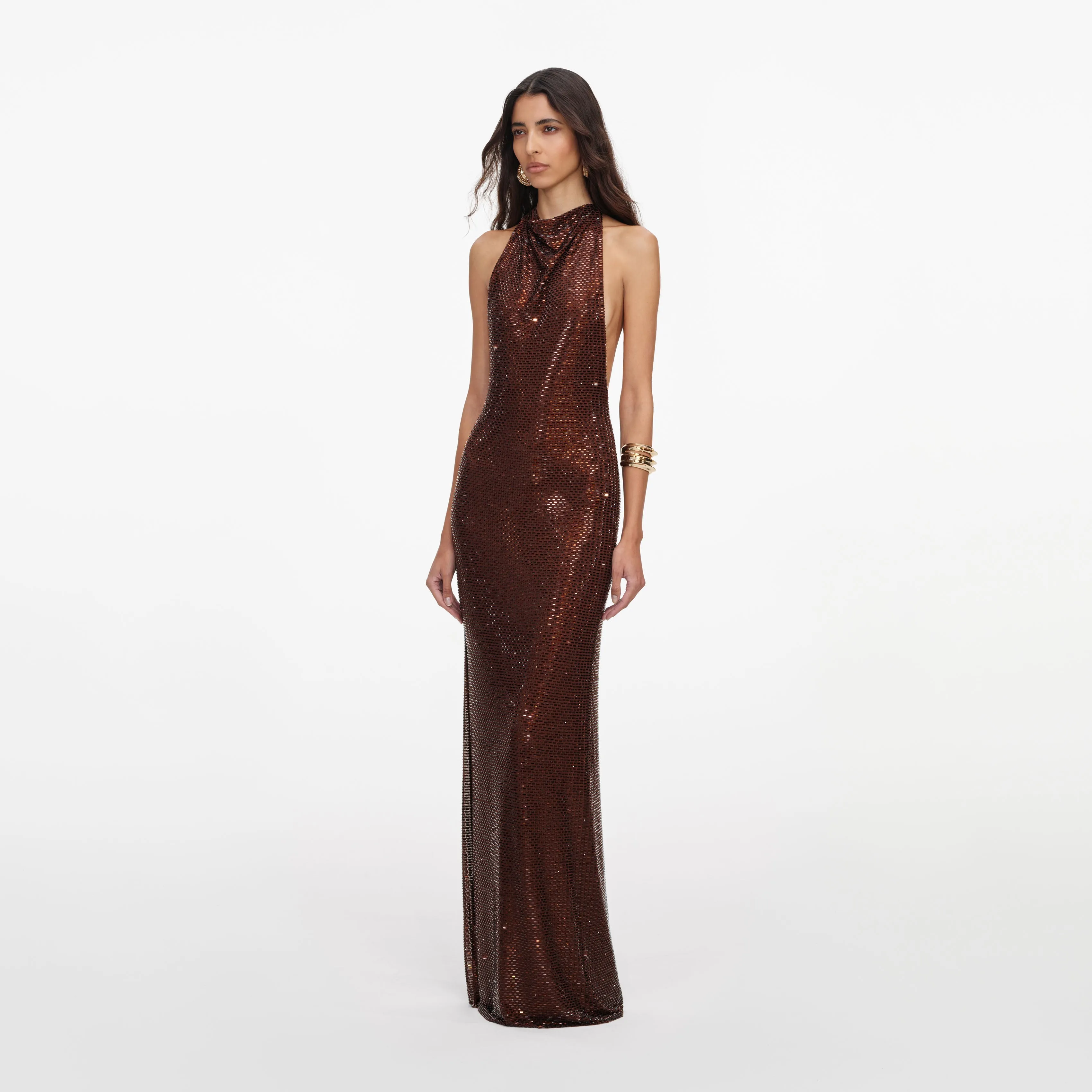 Brown Rhinestone Racer Back Maxi Dress sold by Self-Portrait product image thumbnail 2