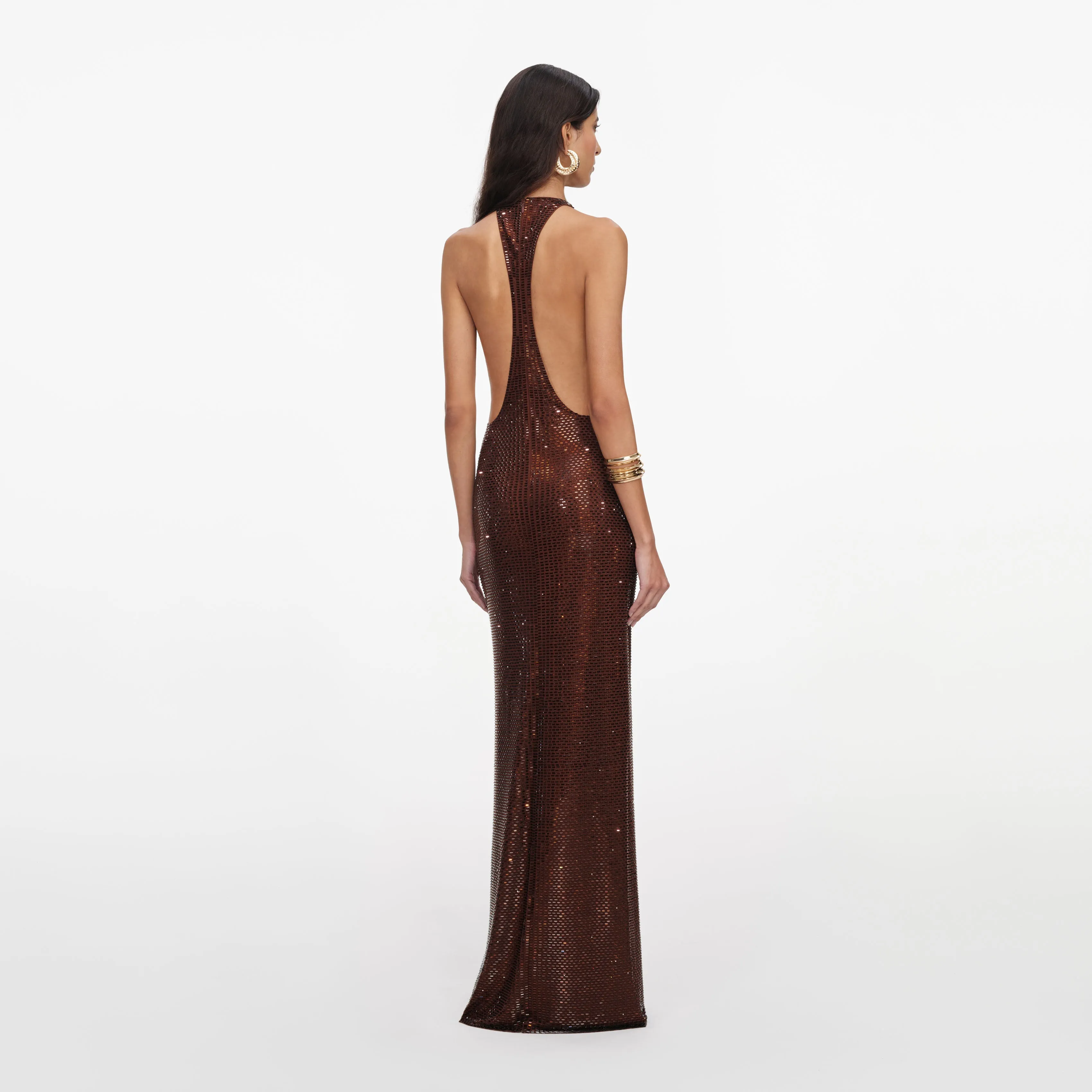 Brown Rhinestone Racer Back Maxi Dress sold by Self-Portrait product image thumbnail 3