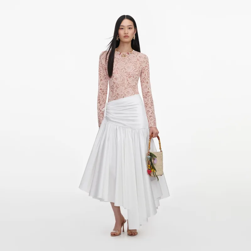 White Cotton Asymmetric Midi Skirt made by Self-Portrait