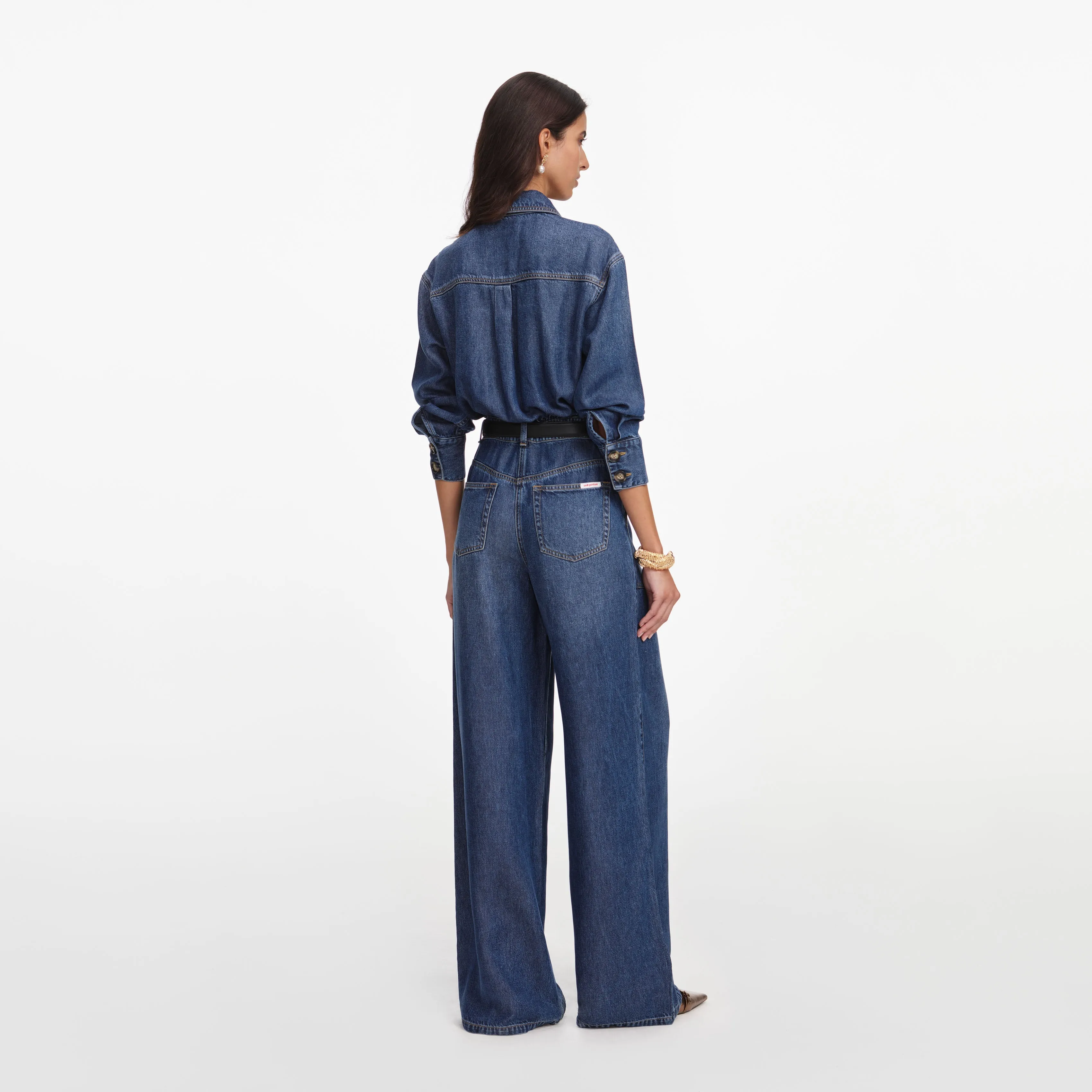 Denim Relaxed Fit Jumpsuit sold by Self-Portrait product image thumbnail 3
