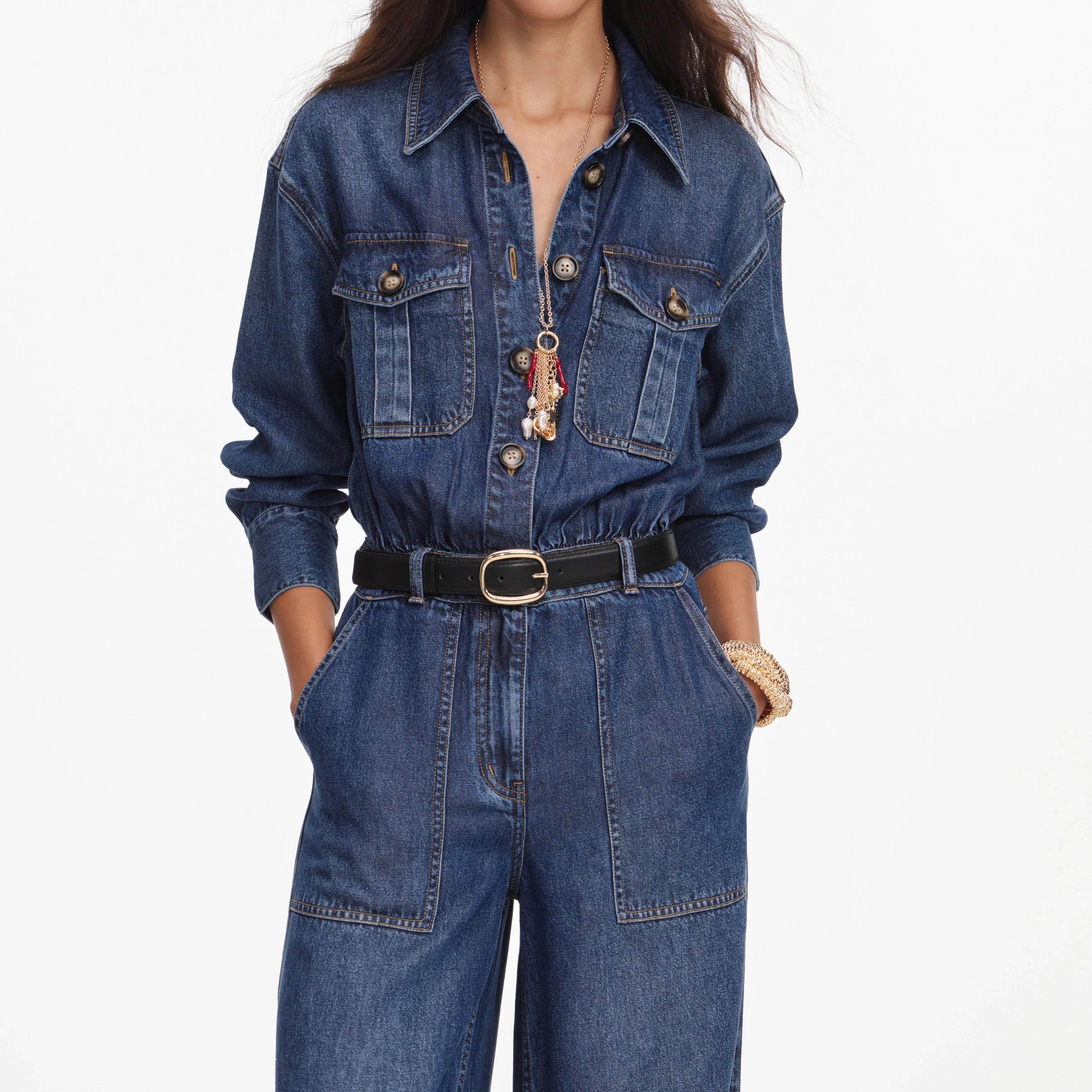 Denim Relaxed Fit Jumpsuit sold by Self-Portrait product image thumbnail 4