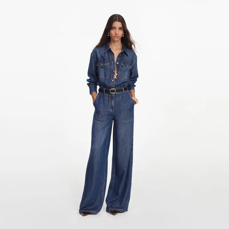 Denim Relaxed Fit Jumpsuit made by Self-Portrait
