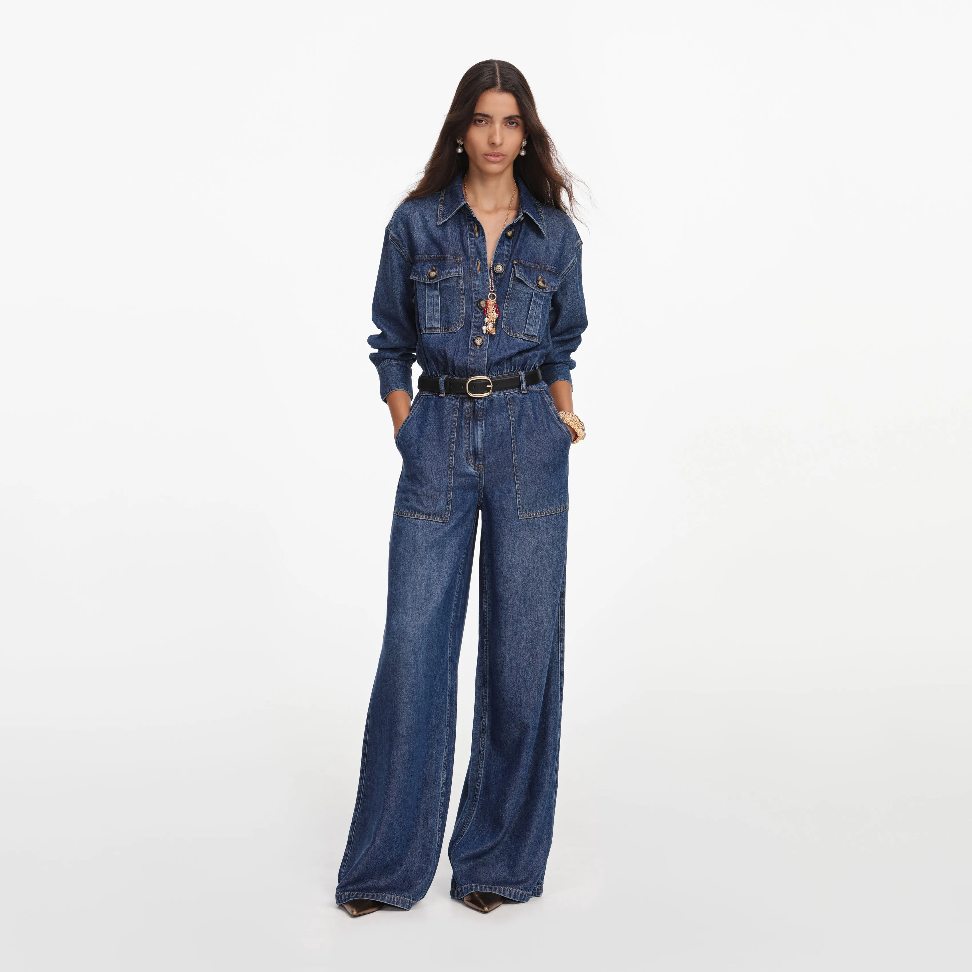 Denim Relaxed Fit Jumpsuit sold by Self-Portrait