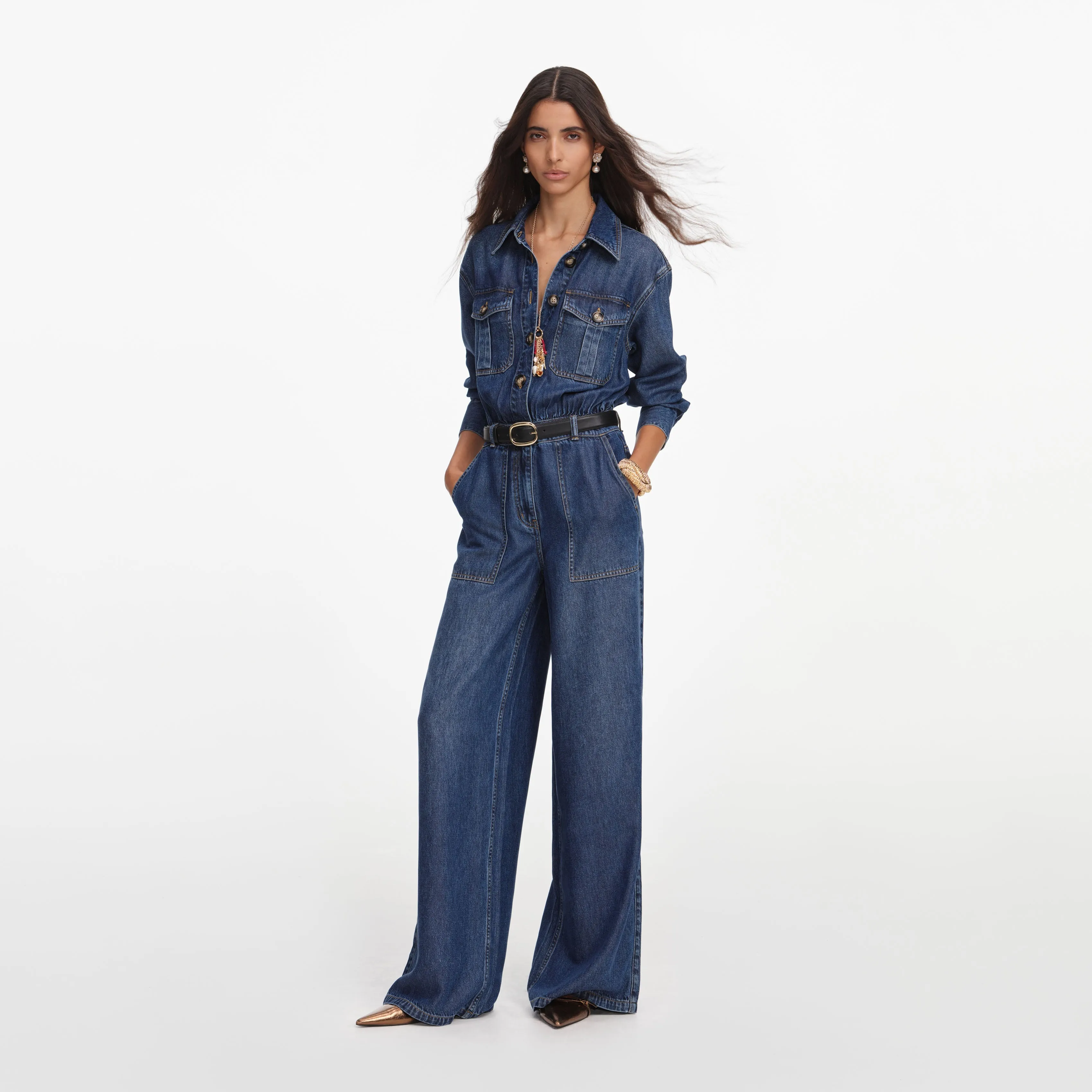 Denim Relaxed Fit Jumpsuit sold by Self-Portrait product image thumbnail 2