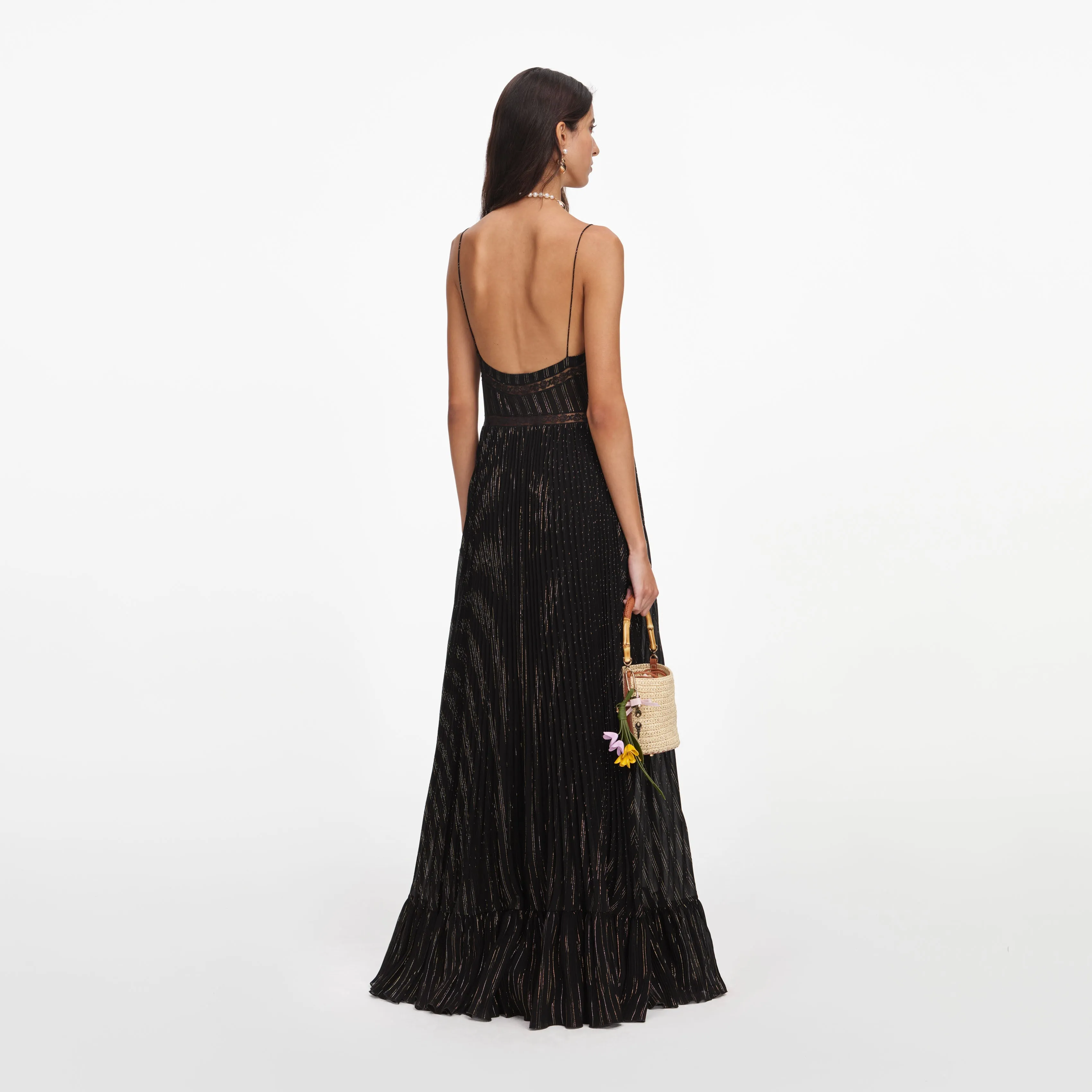 Black Lurex Stripe Pleated Maxi Dress sold by Self-Portrait product image thumbnail 3
