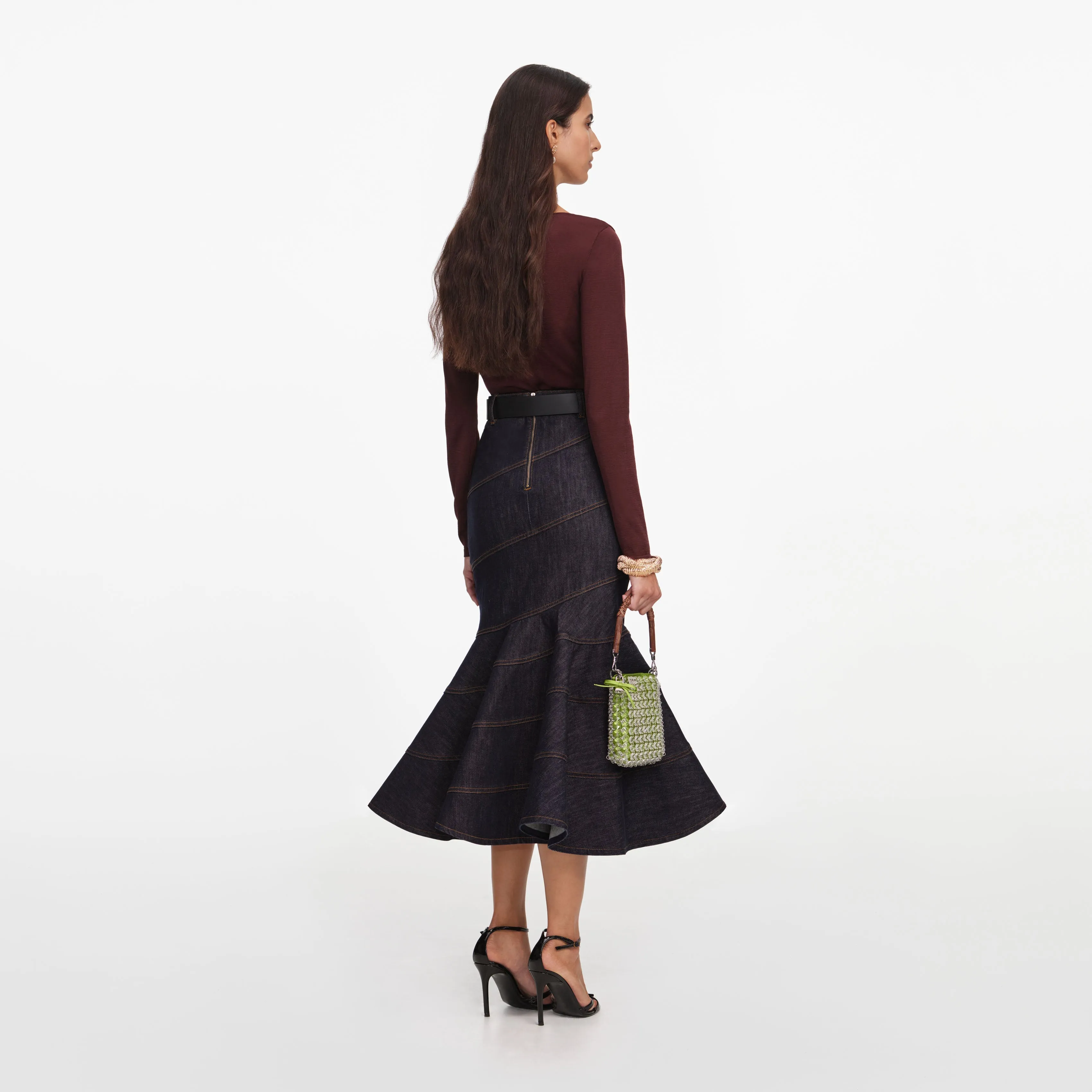 Indigo Denim Belted Midi Skirt sold by Self-Portrait product image thumbnail 3