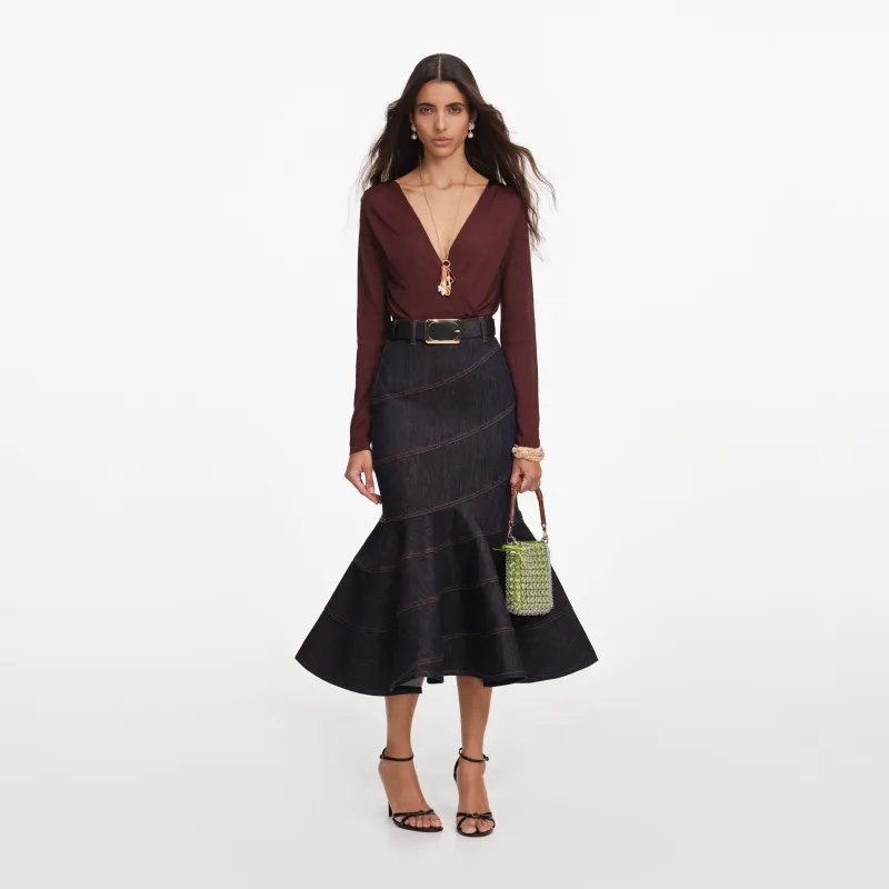 Indigo Denim Belted Midi Skirt made by Self-Portrait