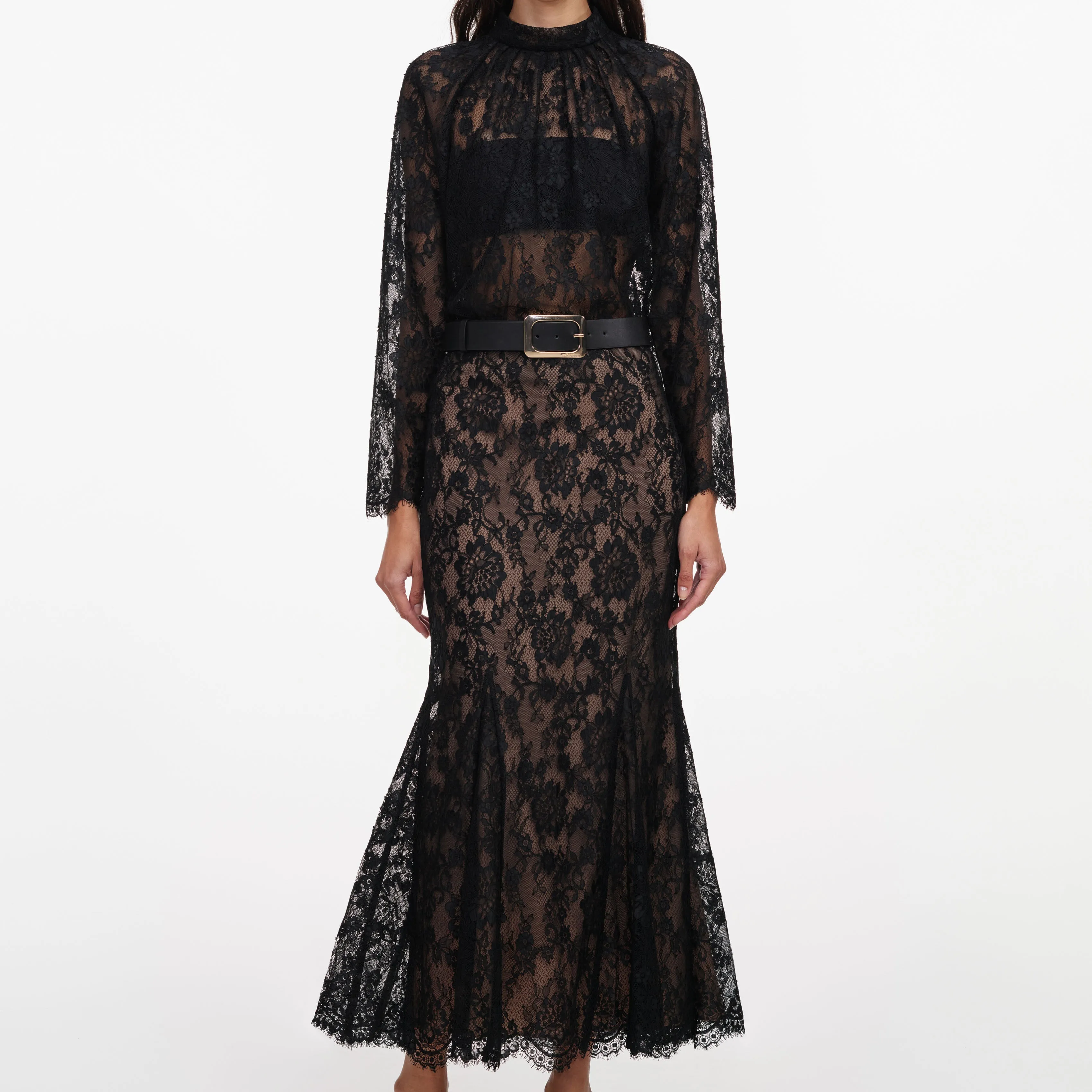 Black Lace Midi Skirt sold by Self-Portrait product image thumbnail 4