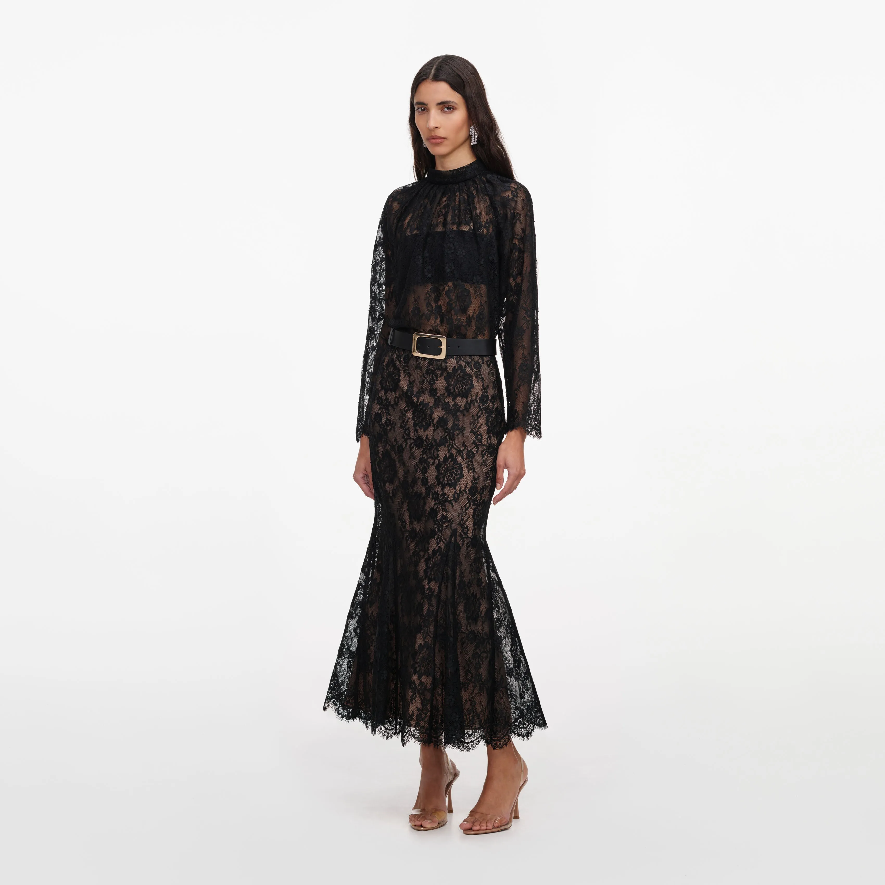 Black Lace Midi Skirt sold by Self-Portrait product image thumbnail 2