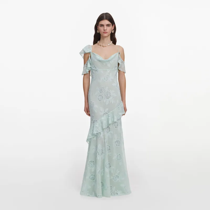 Mint Embroidered Georgette Maxi Dress made by Self-Portrait