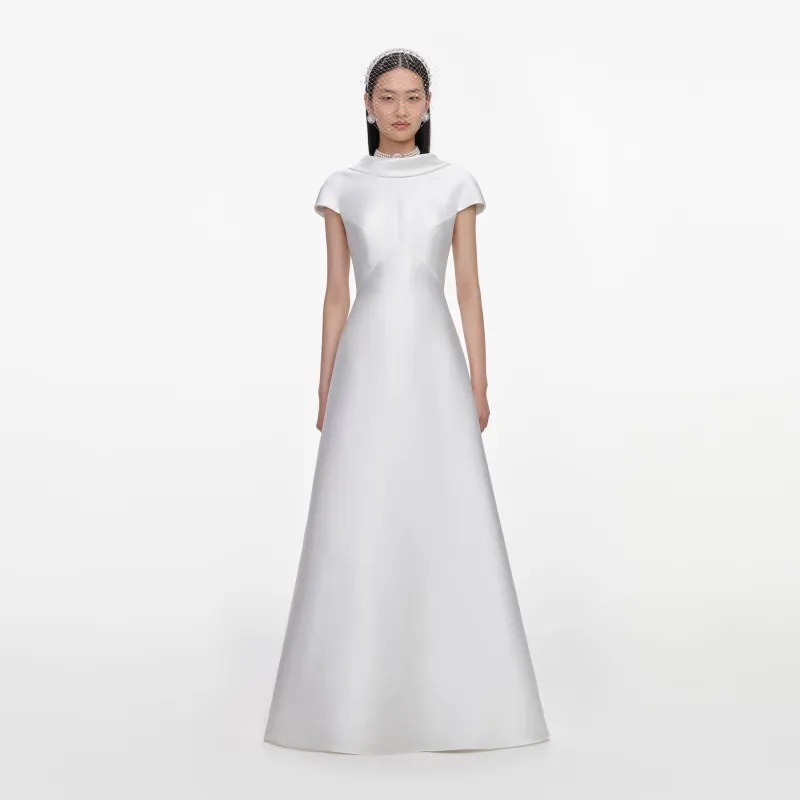 White Taffeta Collared Maxi Dress made by Self-Portrait